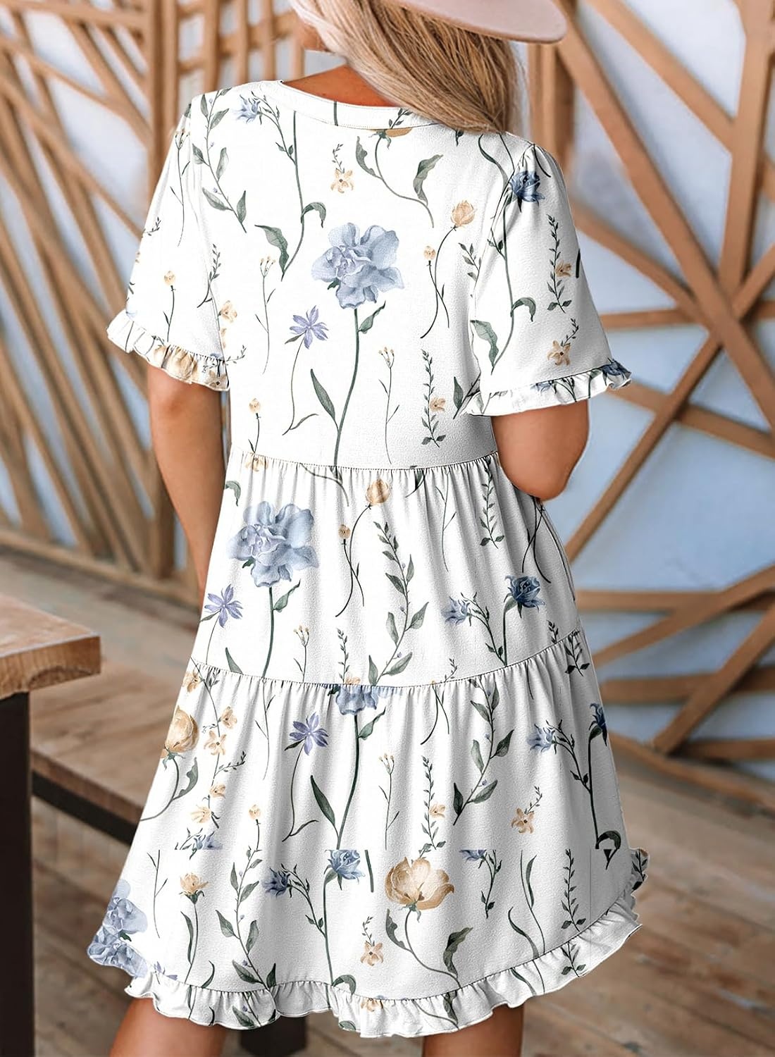 image:imageDokotoo Womens A Line Babydoll Casual Summer Dresses with PocketsPrint White