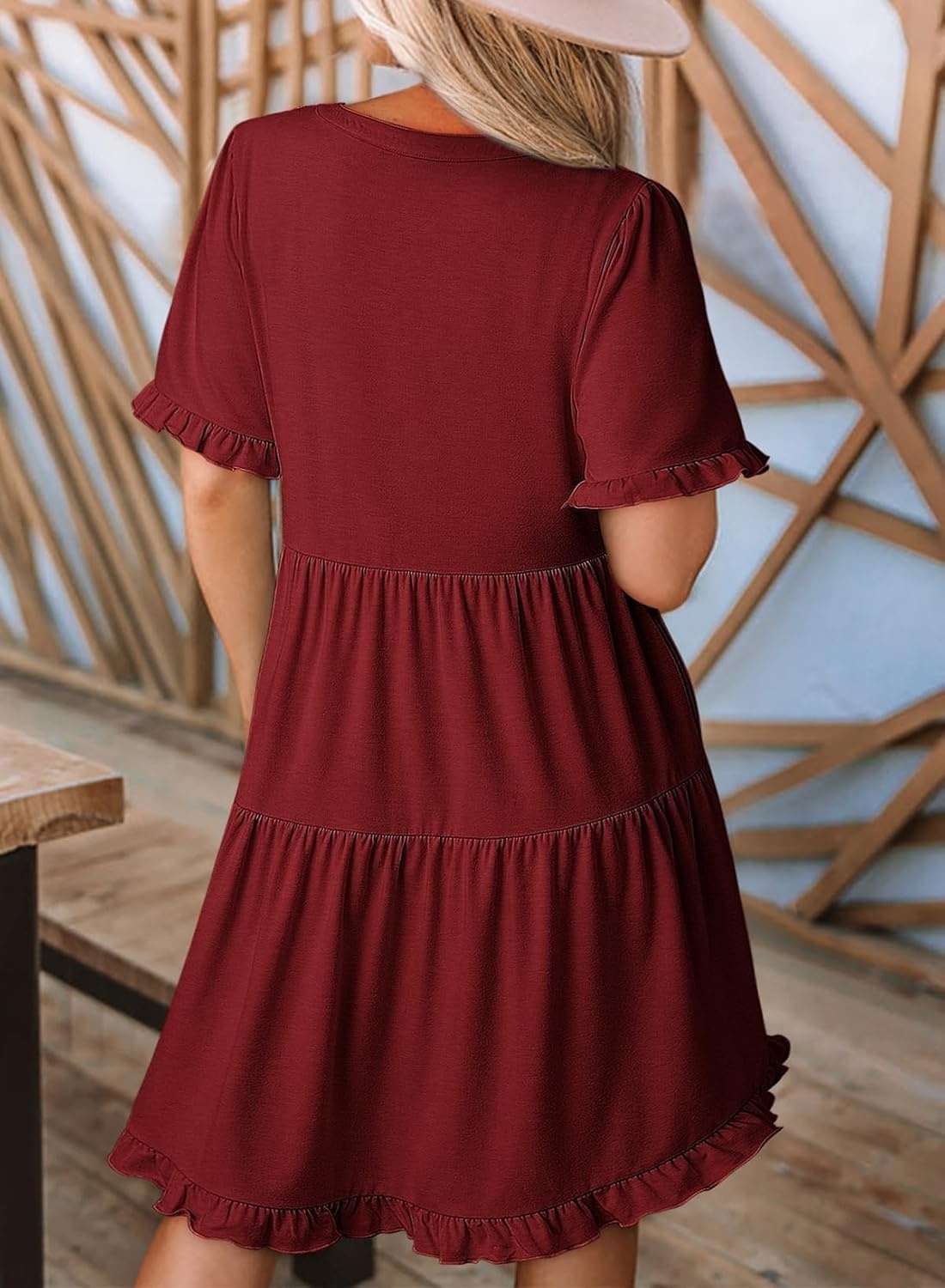 image:imageDokotoo Womens A Line Babydoll Casual Summer Dresses with PocketsRed Dahlia