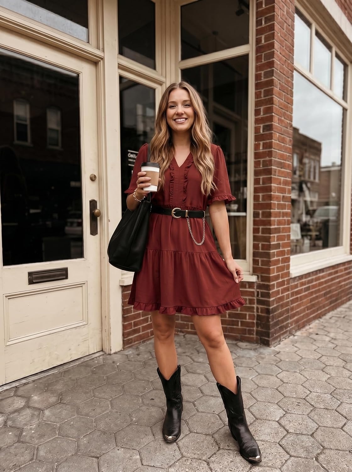 image:imageDokotoo Womens A Line Babydoll Casual Summer Dresses with PocketsRed Dahlia