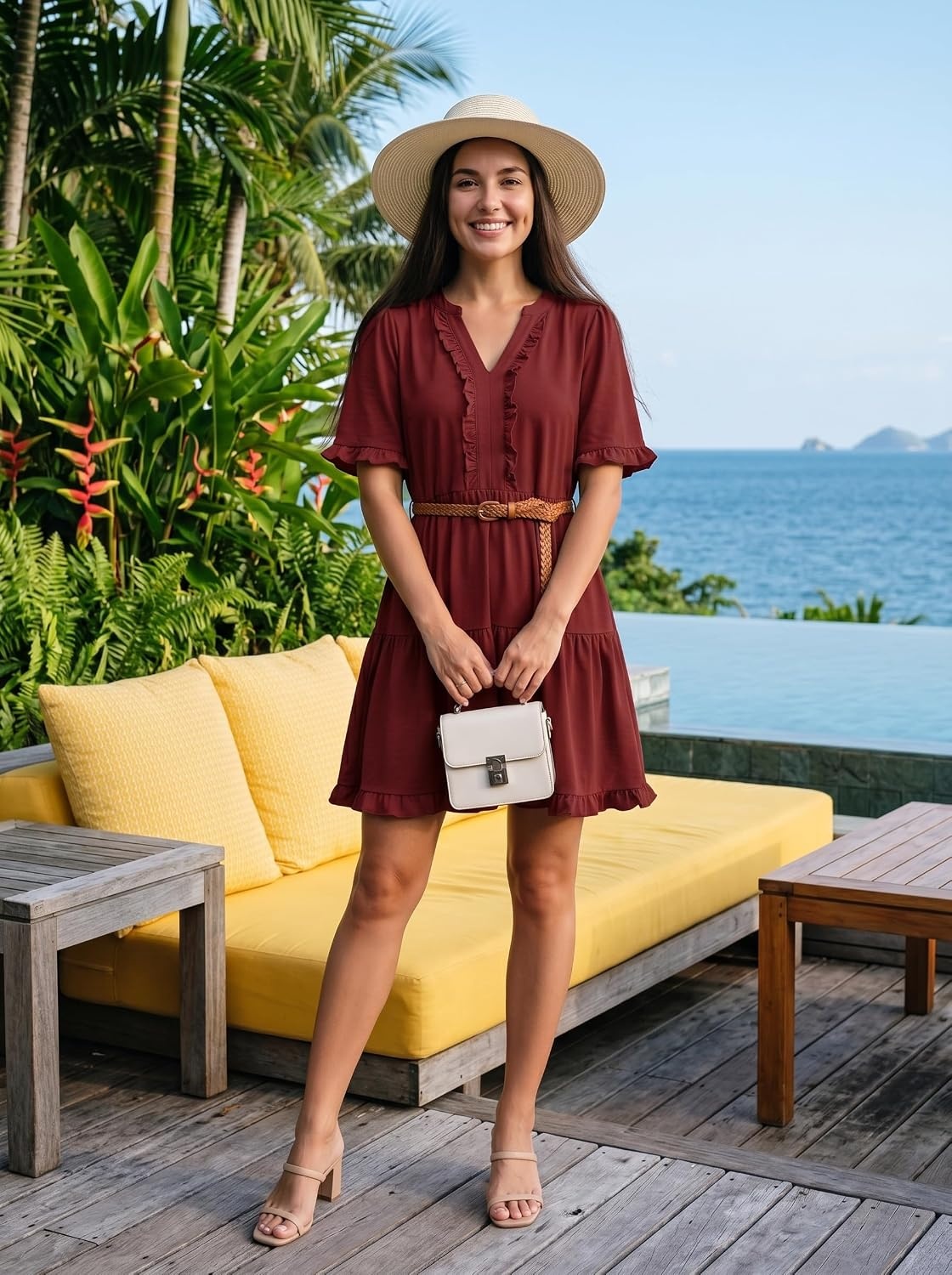 image:imageDokotoo Womens A Line Babydoll Casual Summer Dresses with PocketsRed Dahlia