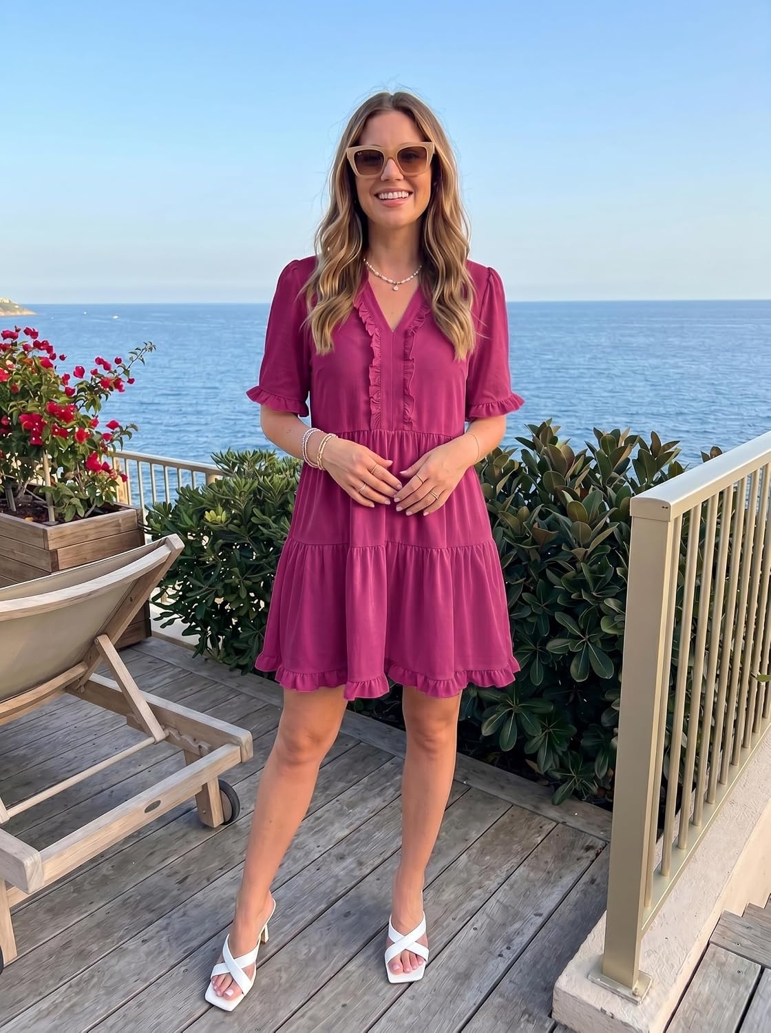 image:imageDokotoo Womens A Line Babydoll Casual Summer Dresses with PocketsRose Red