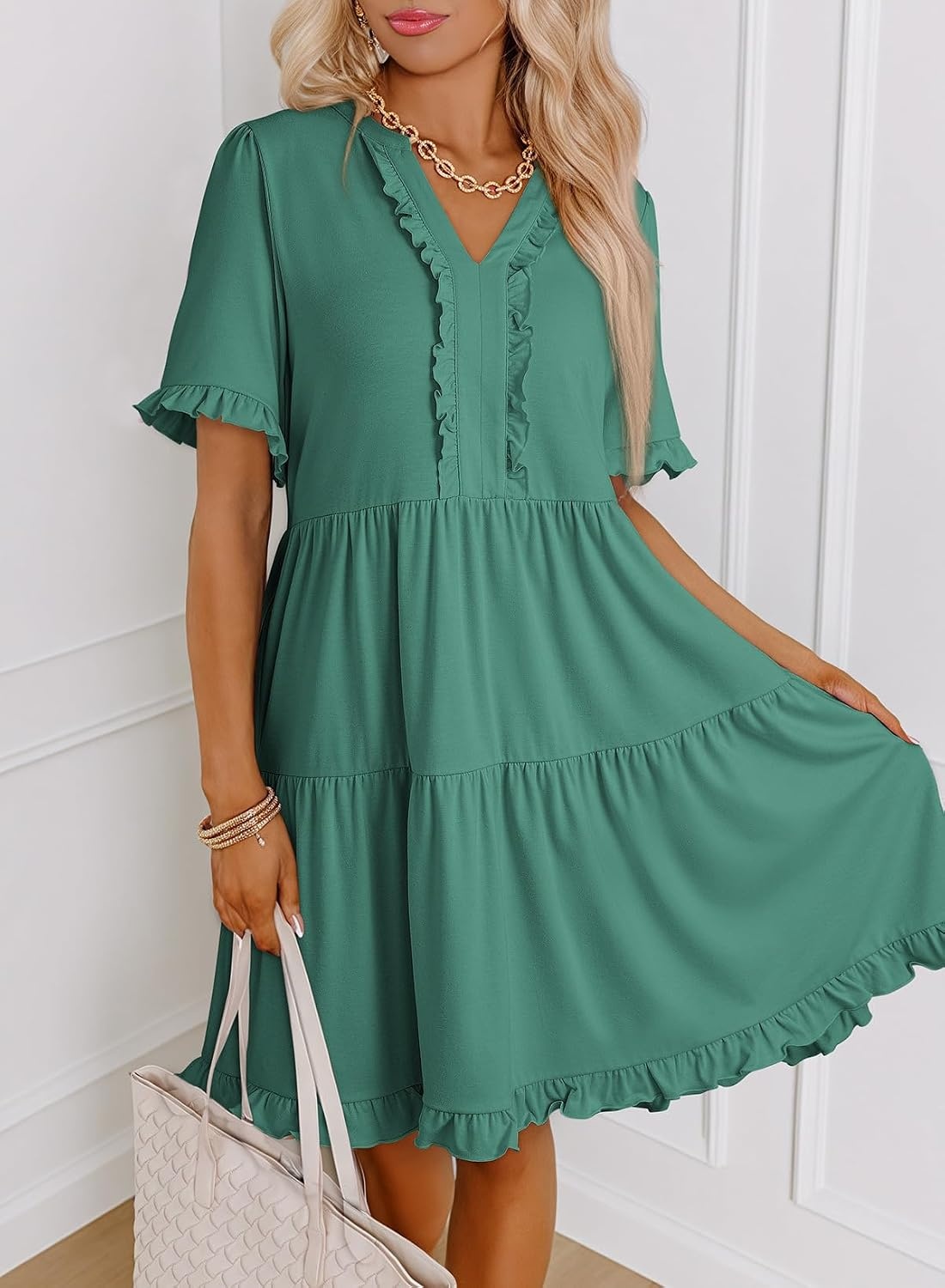 image:imageDokotoo Womens A Line Babydoll Casual Summer Dresses with PocketsSage Green