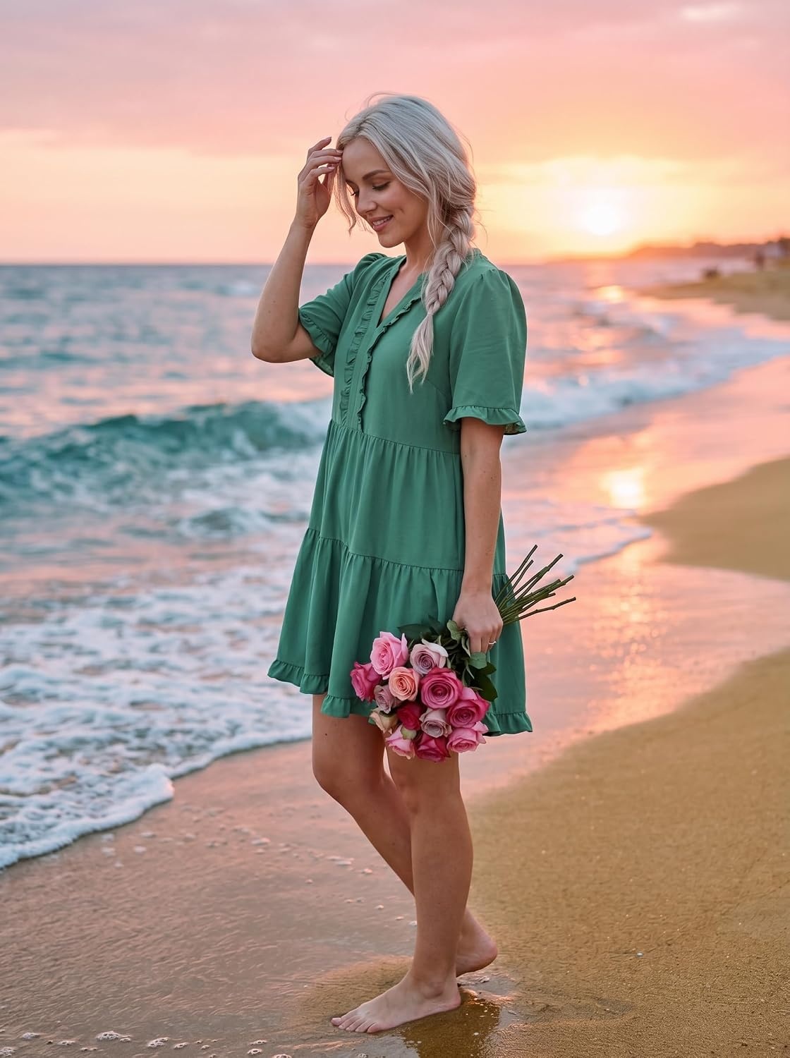 image:imageDokotoo Womens A Line Babydoll Casual Summer Dresses with PocketsSage Green