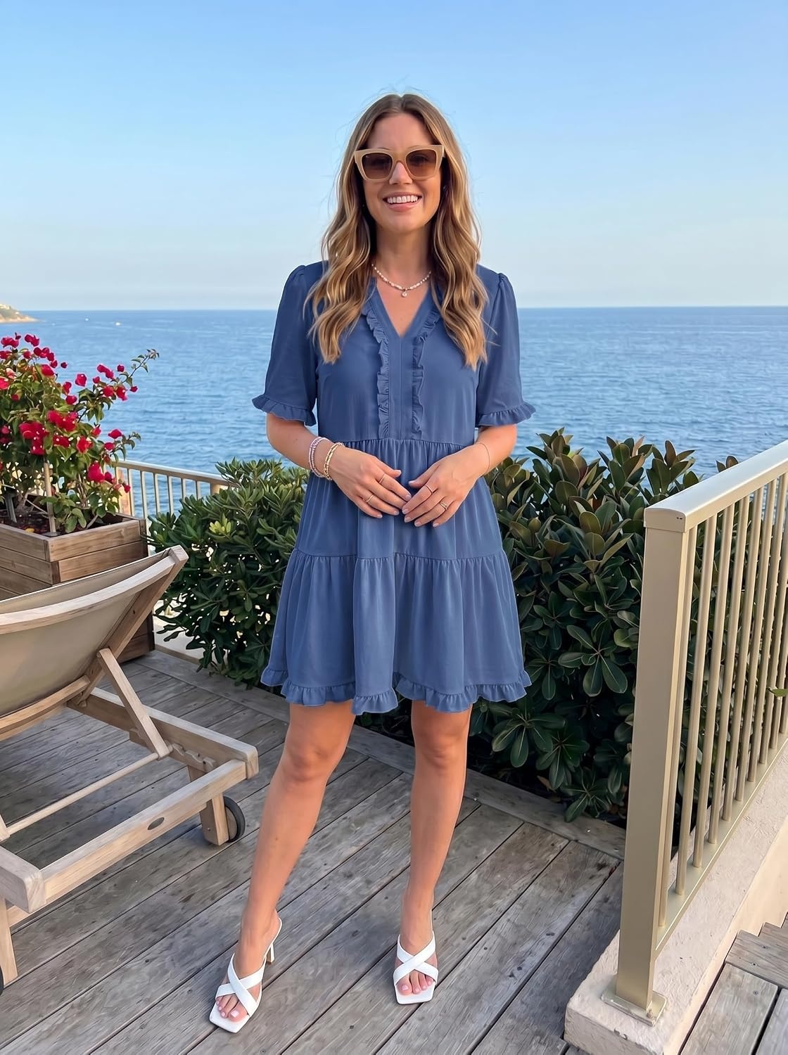 image:imageDokotoo Womens A Line Babydoll Casual Summer Dresses with PocketsSail Blue