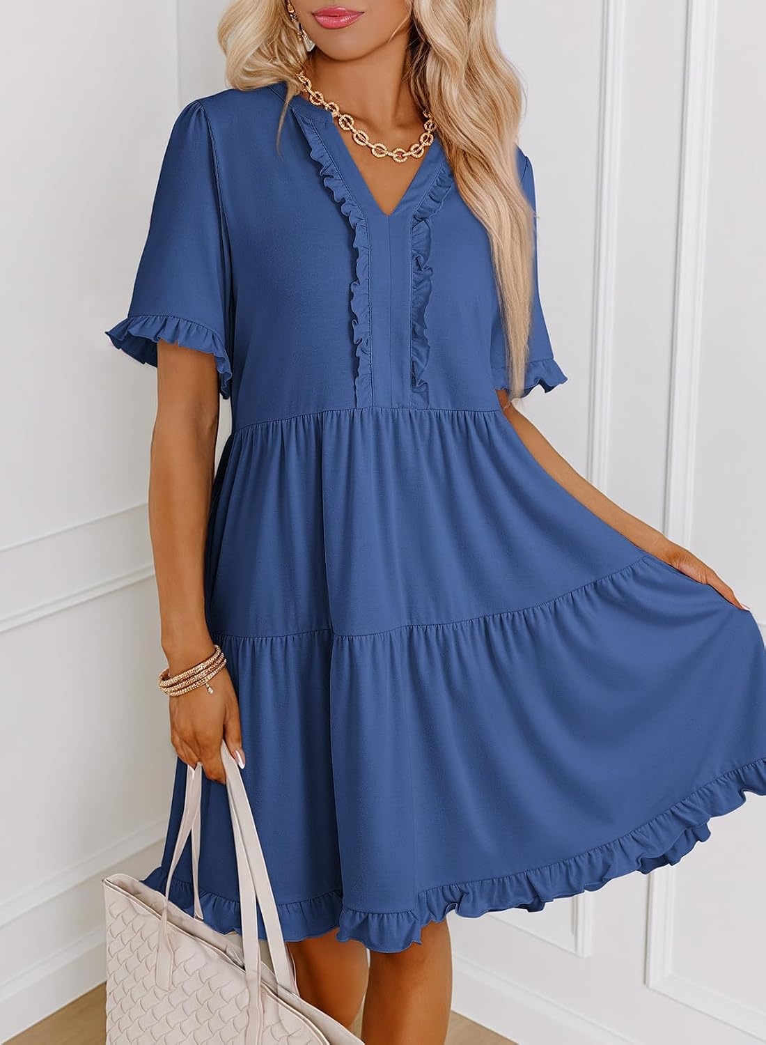 image:imageDokotoo Womens A Line Babydoll Casual Summer Dresses with PocketsSail Blue