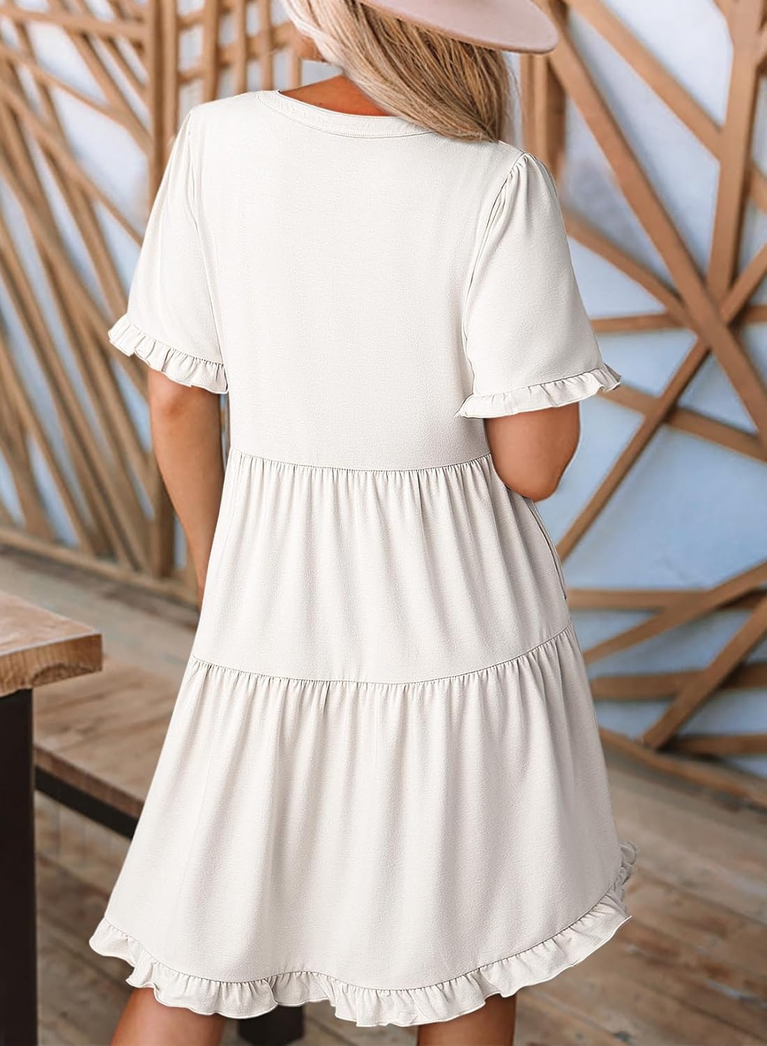 image:imageDokotoo Womens A Line Babydoll Casual Summer Dresses with PocketsWhite