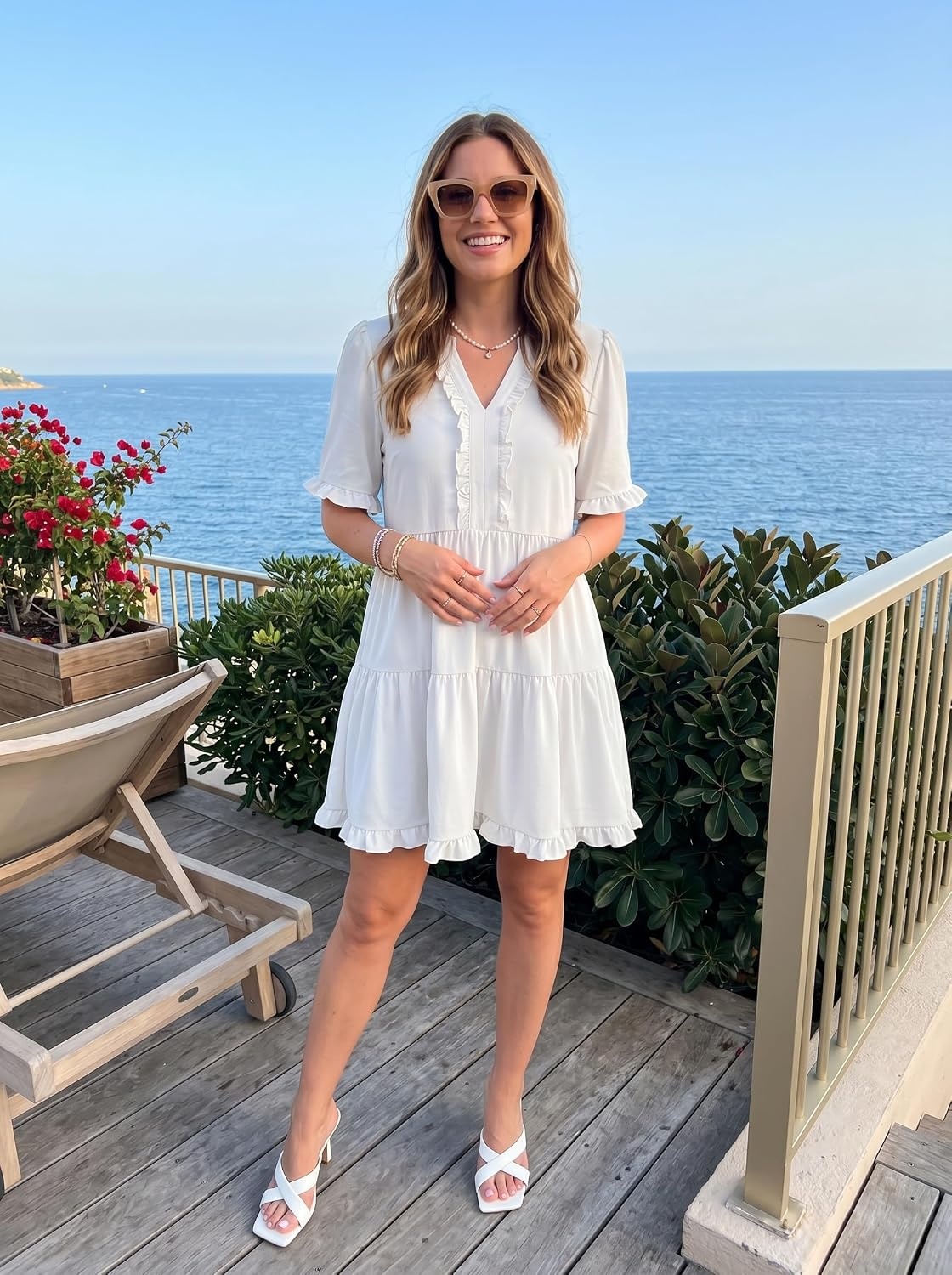 image:imageDokotoo Womens A Line Babydoll Casual Summer Dresses with PocketsWhite