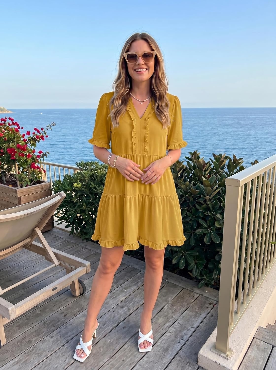 image:imageDokotoo Womens A Line Babydoll Casual Summer Dresses with PocketsYellow