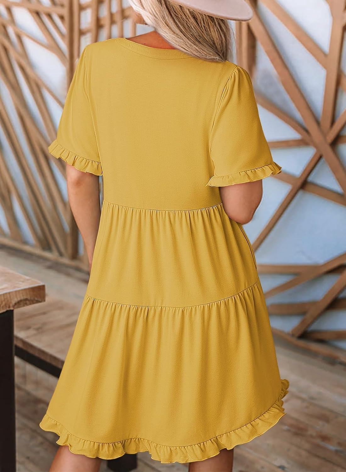 image:imageDokotoo Womens A Line Babydoll Casual Summer Dresses with PocketsYellow