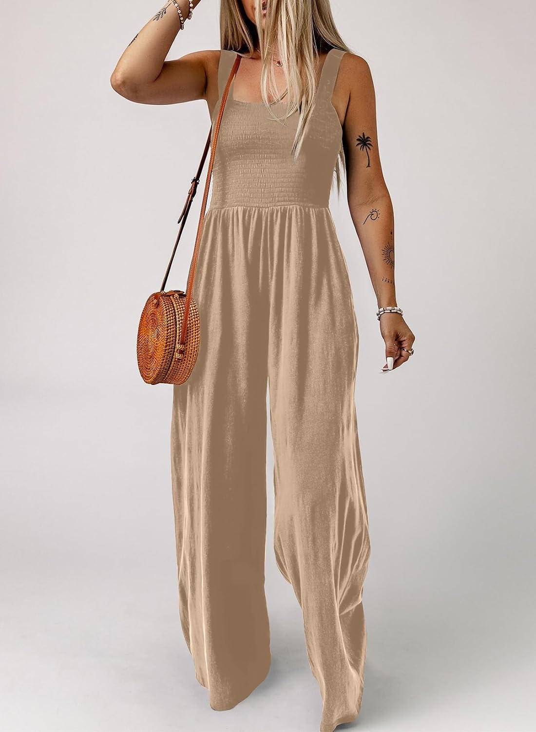 image:imageDokotoo Womens Casual Jumpsuits One Piece Sleeveless Wide Leg RompersApricot