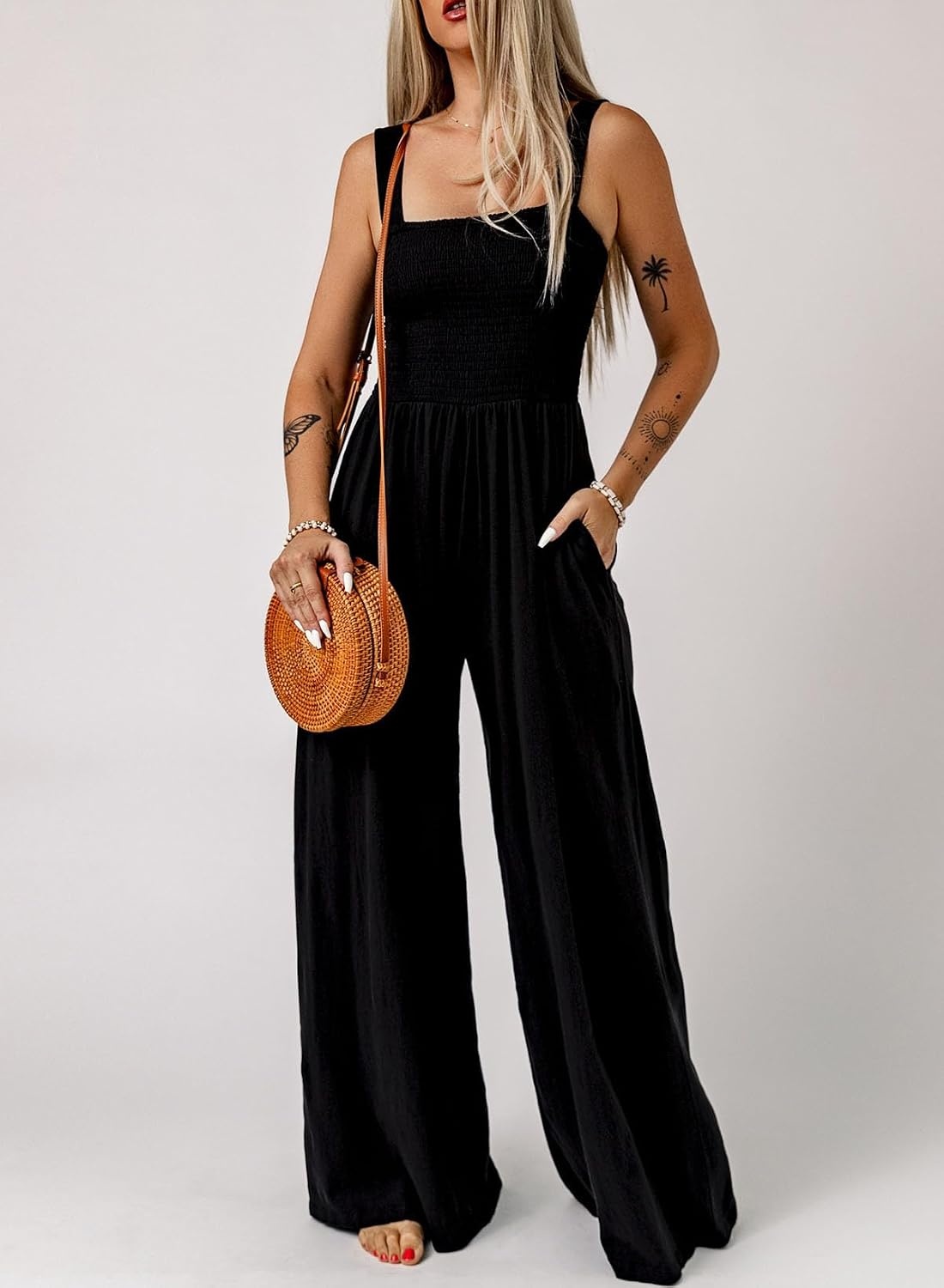 image:imageDokotoo Womens Casual Jumpsuits One Piece Sleeveless Wide Leg RompersBlack