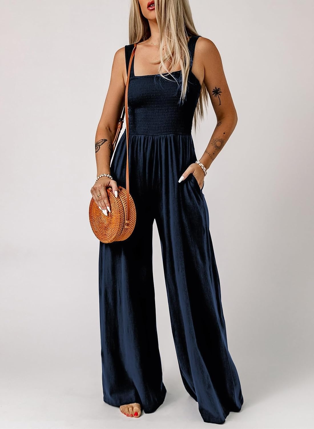 image:imageDokotoo Womens Casual Jumpsuits One Piece Sleeveless Wide Leg RompersBlue