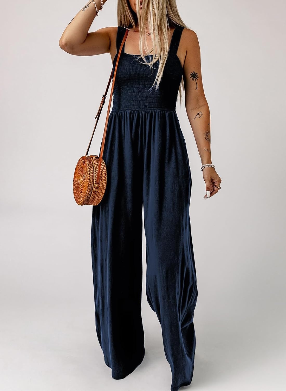 image:imageDokotoo Womens Casual Jumpsuits One Piece Sleeveless Wide Leg RompersBlue