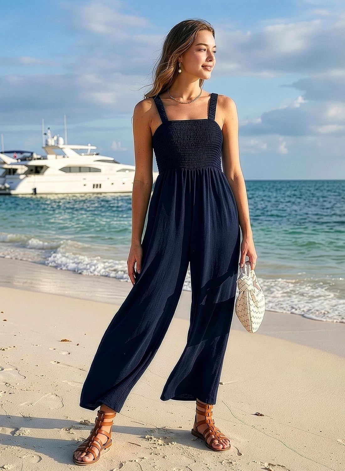 image:imageDokotoo Womens Casual Jumpsuits One Piece Sleeveless Wide Leg RompersBlue