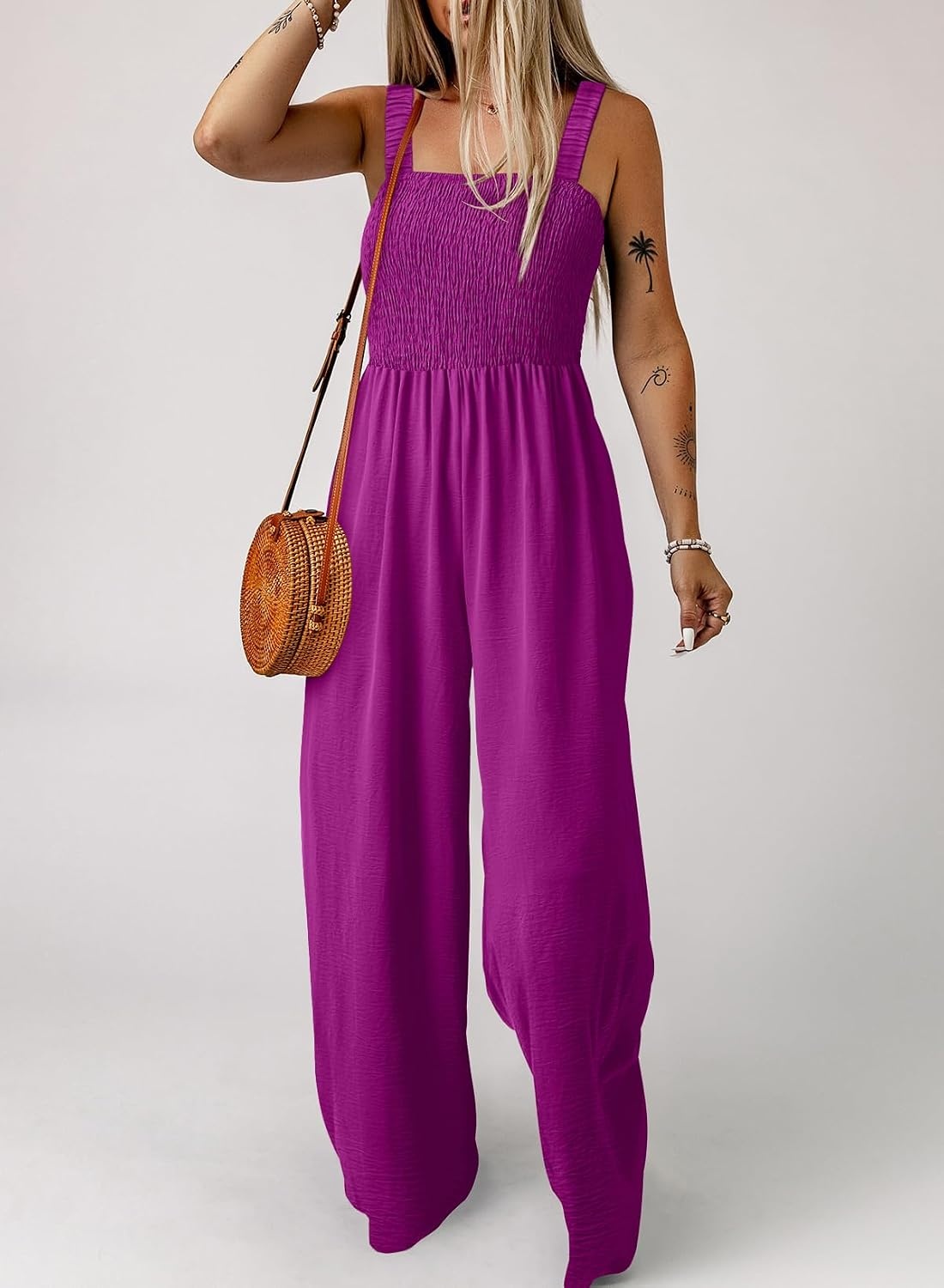 image:imageDokotoo Womens Casual Jumpsuits One Piece Sleeveless Wide Leg RompersDeep Purple
