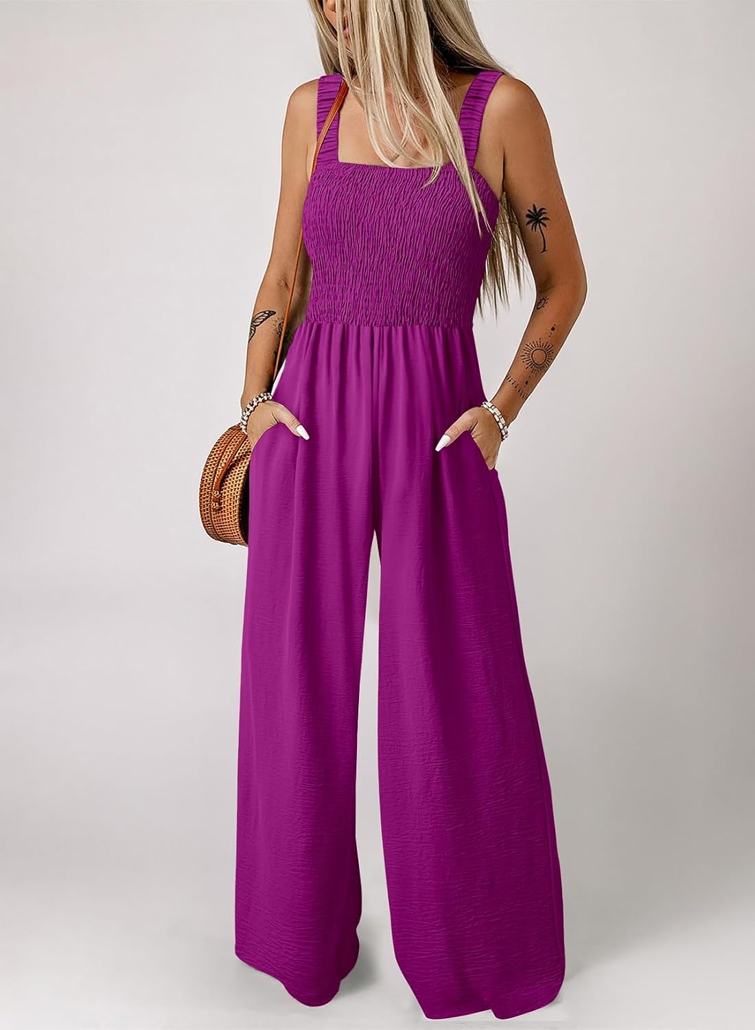 image:imageDokotoo Womens Casual Jumpsuits One Piece Sleeveless Wide Leg RompersDeep Purple