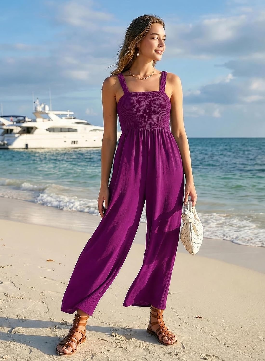 image:imageDokotoo Womens Casual Jumpsuits One Piece Sleeveless Wide Leg RompersDeep Purple