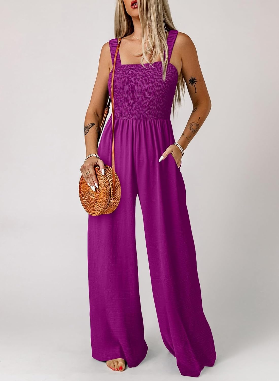 image:imageDokotoo Womens Casual Jumpsuits One Piece Sleeveless Wide Leg RompersDeep Purple