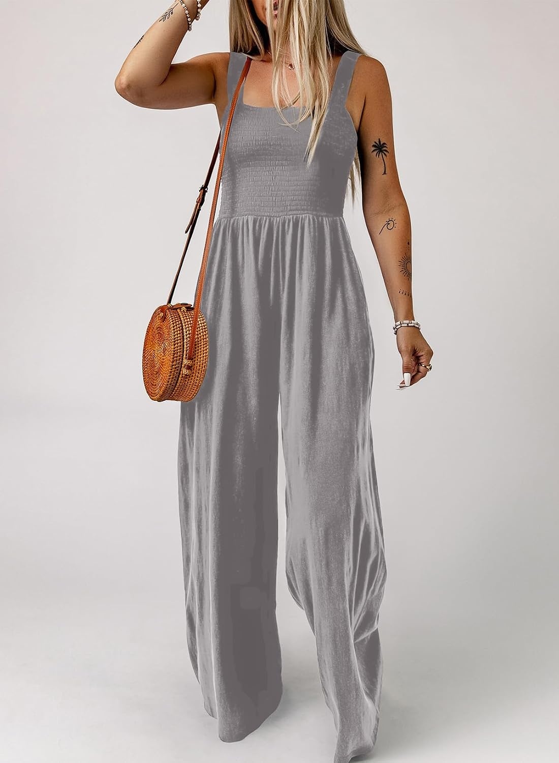 image:imageDokotoo Womens Casual Jumpsuits One Piece Sleeveless Wide Leg RompersGray