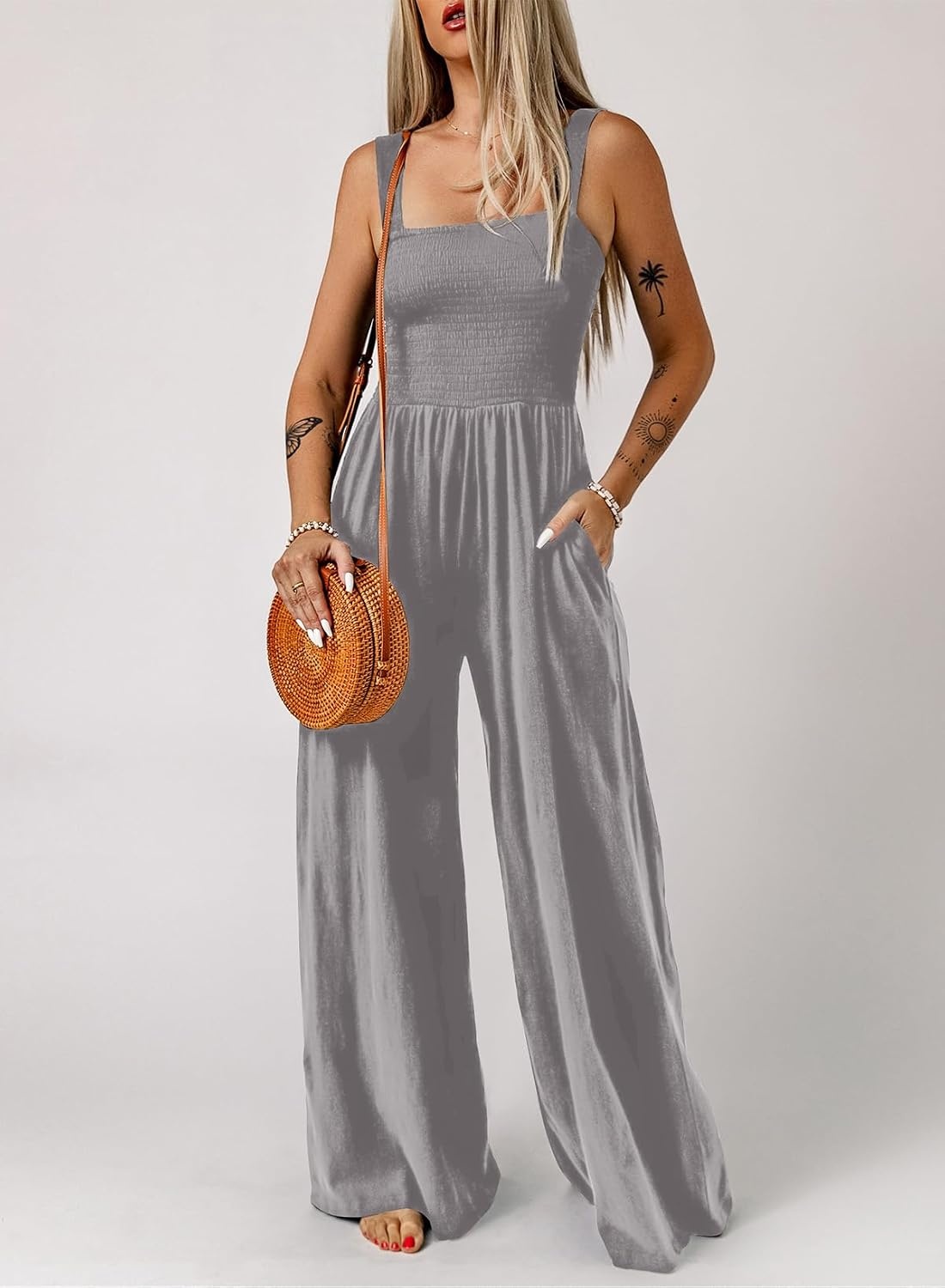image:imageDokotoo Womens Casual Jumpsuits One Piece Sleeveless Wide Leg RompersGray