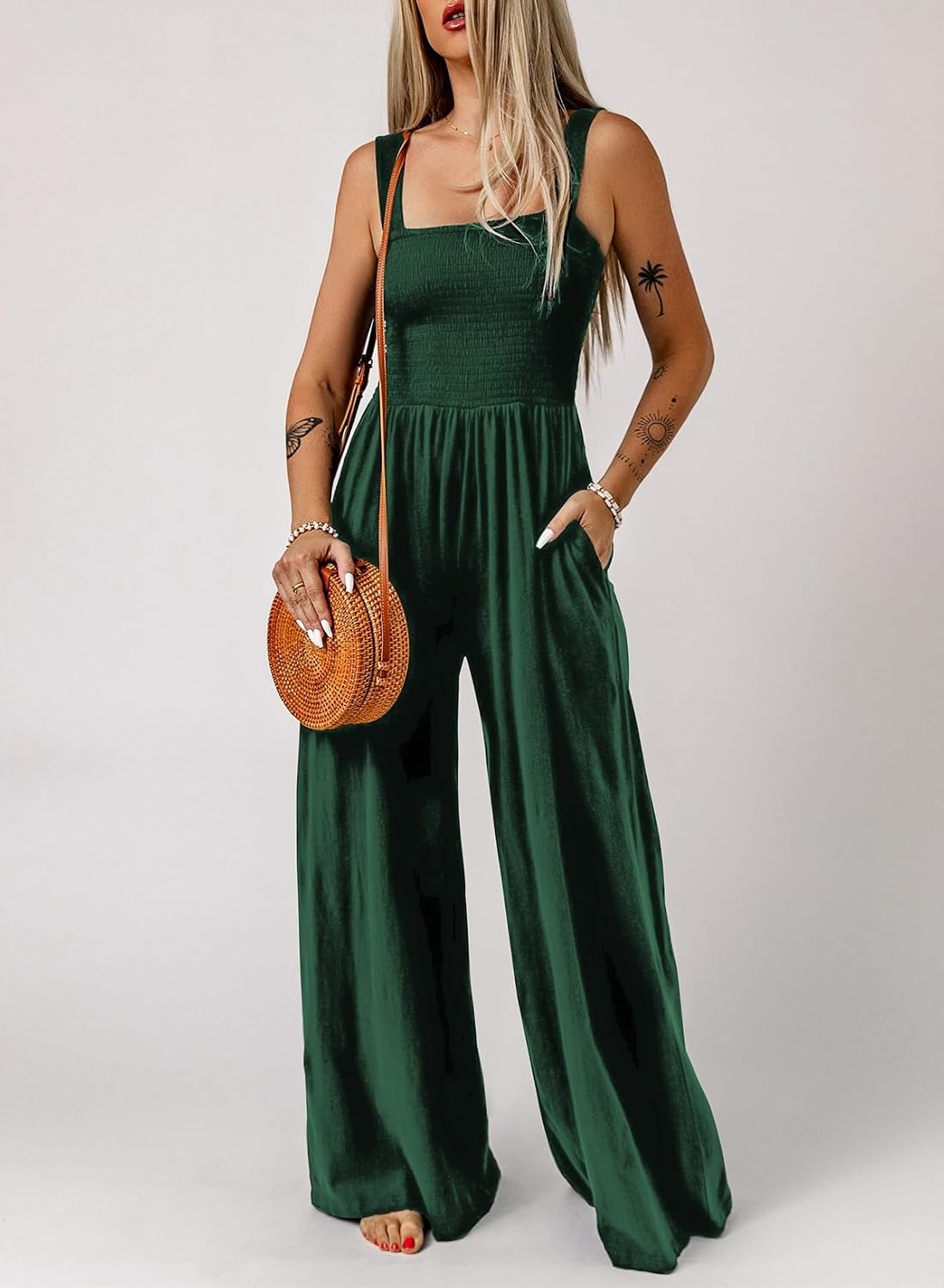 image:imageDokotoo Womens Casual Jumpsuits One Piece Sleeveless Wide Leg RompersGreen