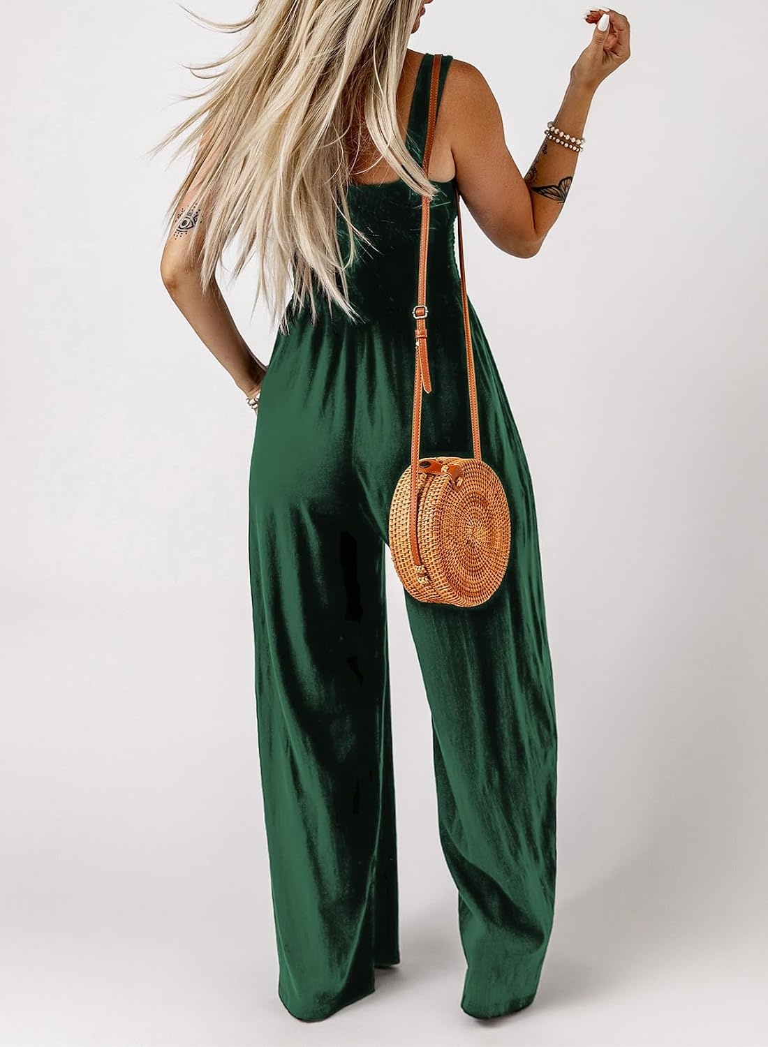 image:imageDokotoo Womens Casual Jumpsuits One Piece Sleeveless Wide Leg RompersGreen