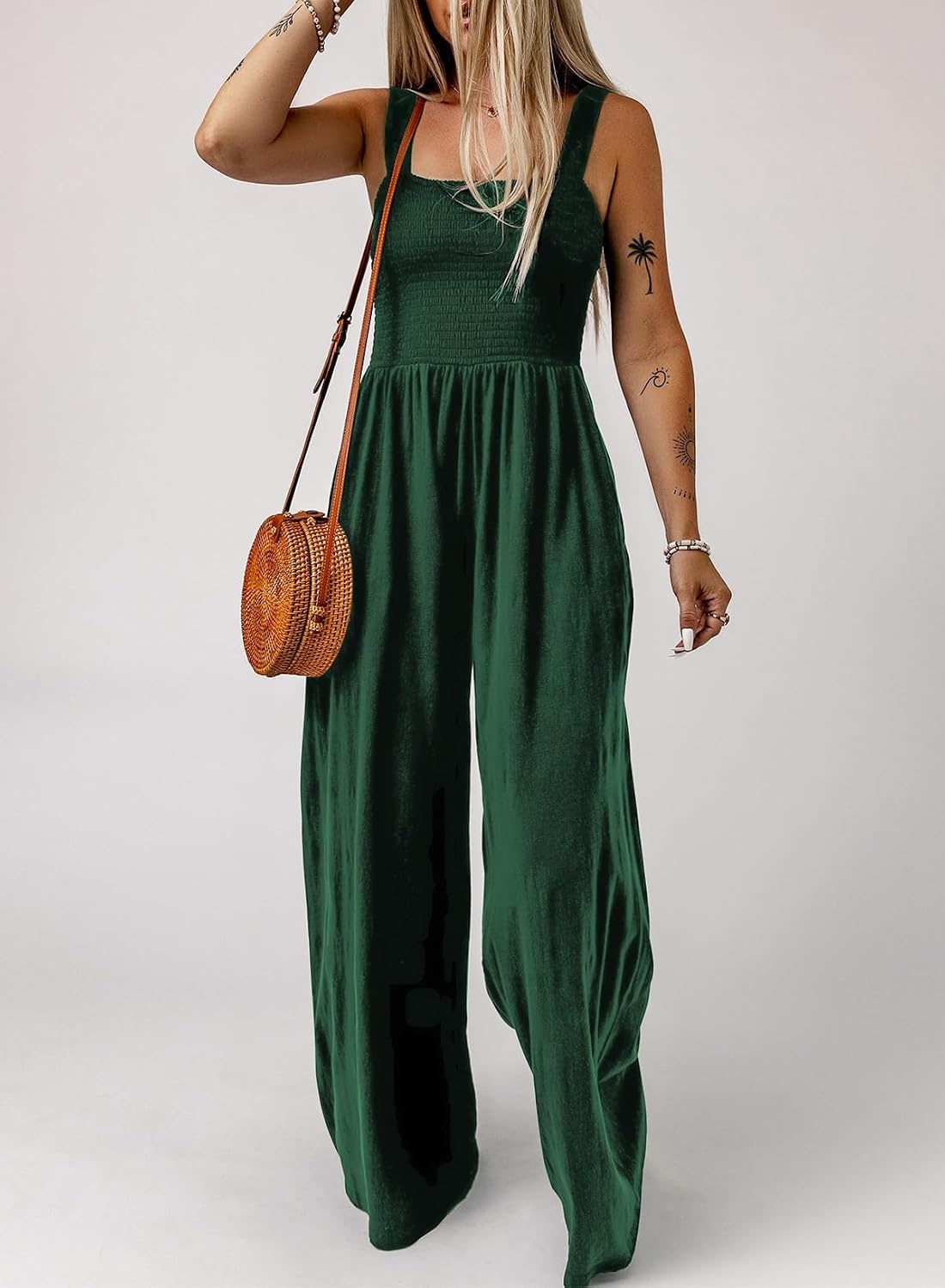 image:imageDokotoo Womens Casual Jumpsuits One Piece Sleeveless Wide Leg RompersGreen