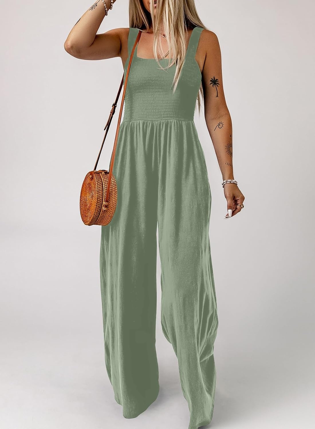 image:imageDokotoo Womens Casual Jumpsuits One Piece Sleeveless Wide Leg RompersLaurel Green