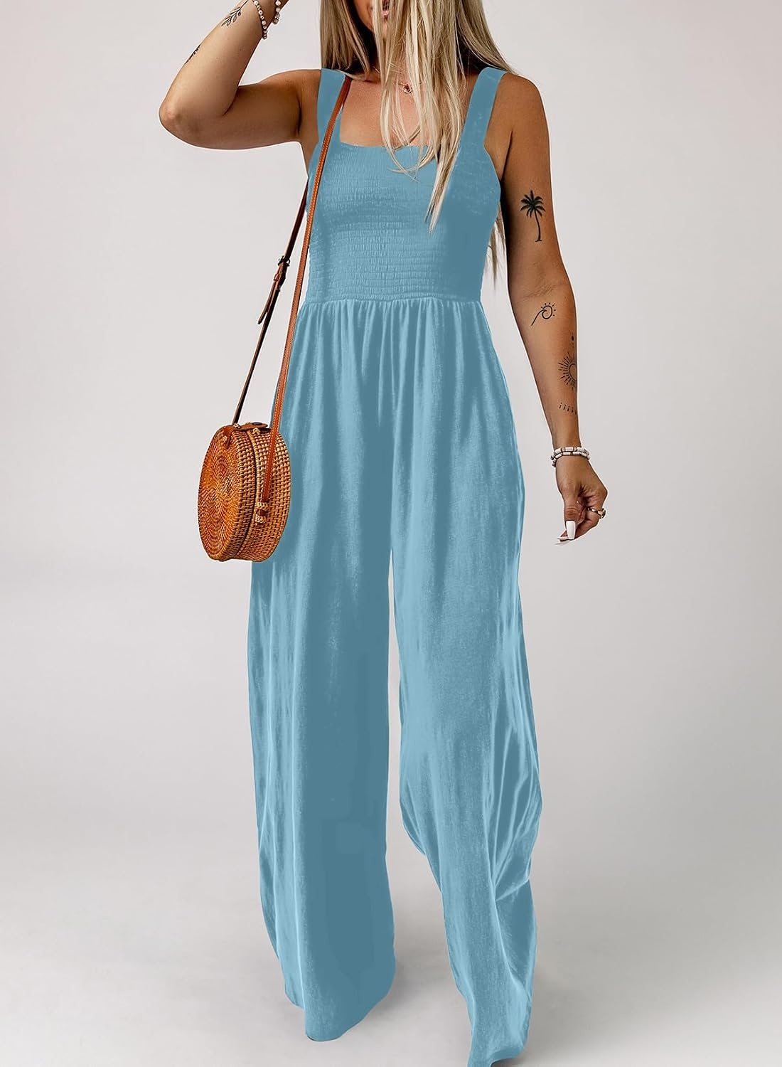 image:imageDokotoo Womens Casual Jumpsuits One Piece Sleeveless Wide Leg RompersMist Blue