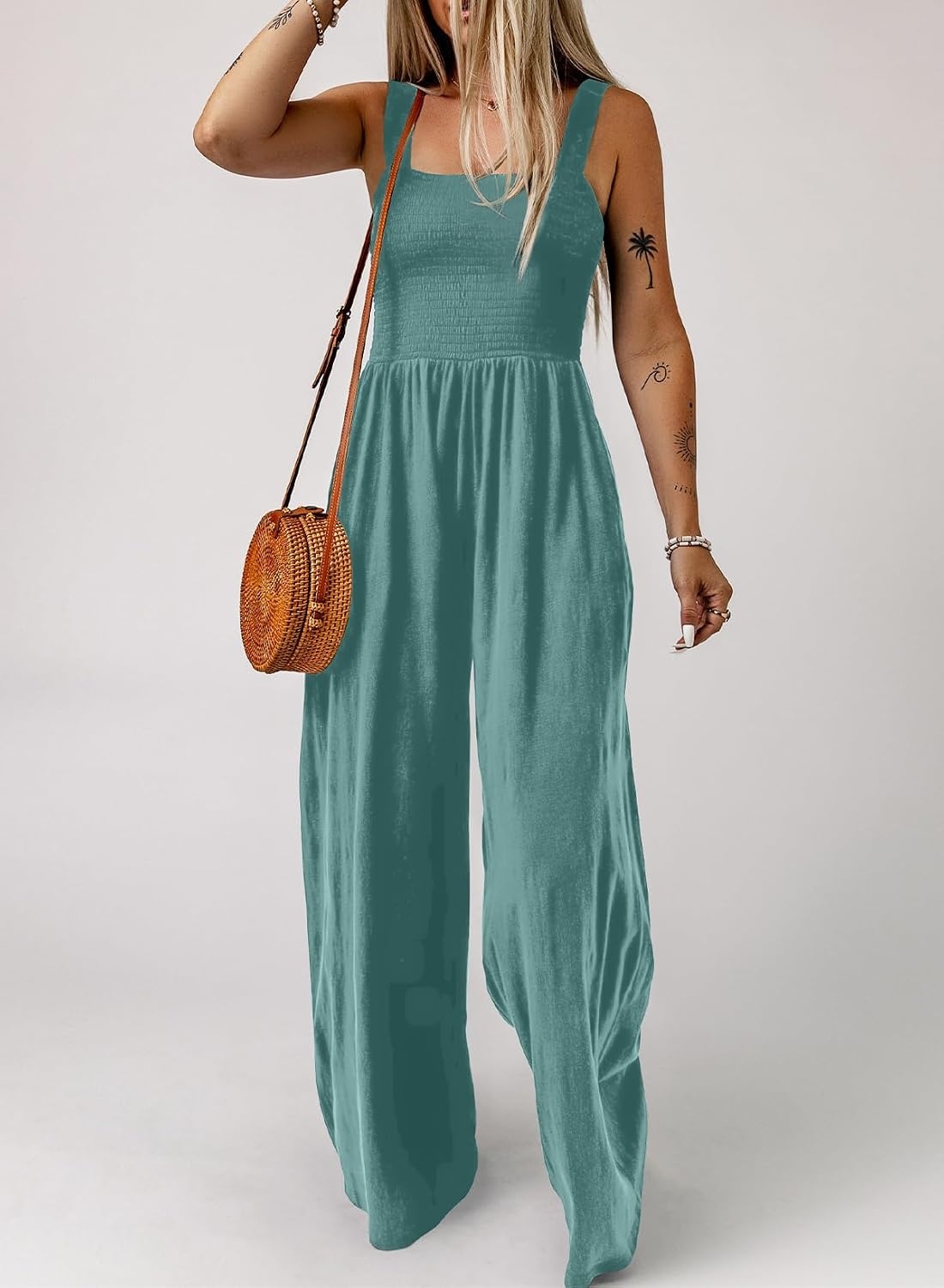 image:imageDokotoo Womens Casual Jumpsuits One Piece Sleeveless Wide Leg RompersMoonlight Jade
