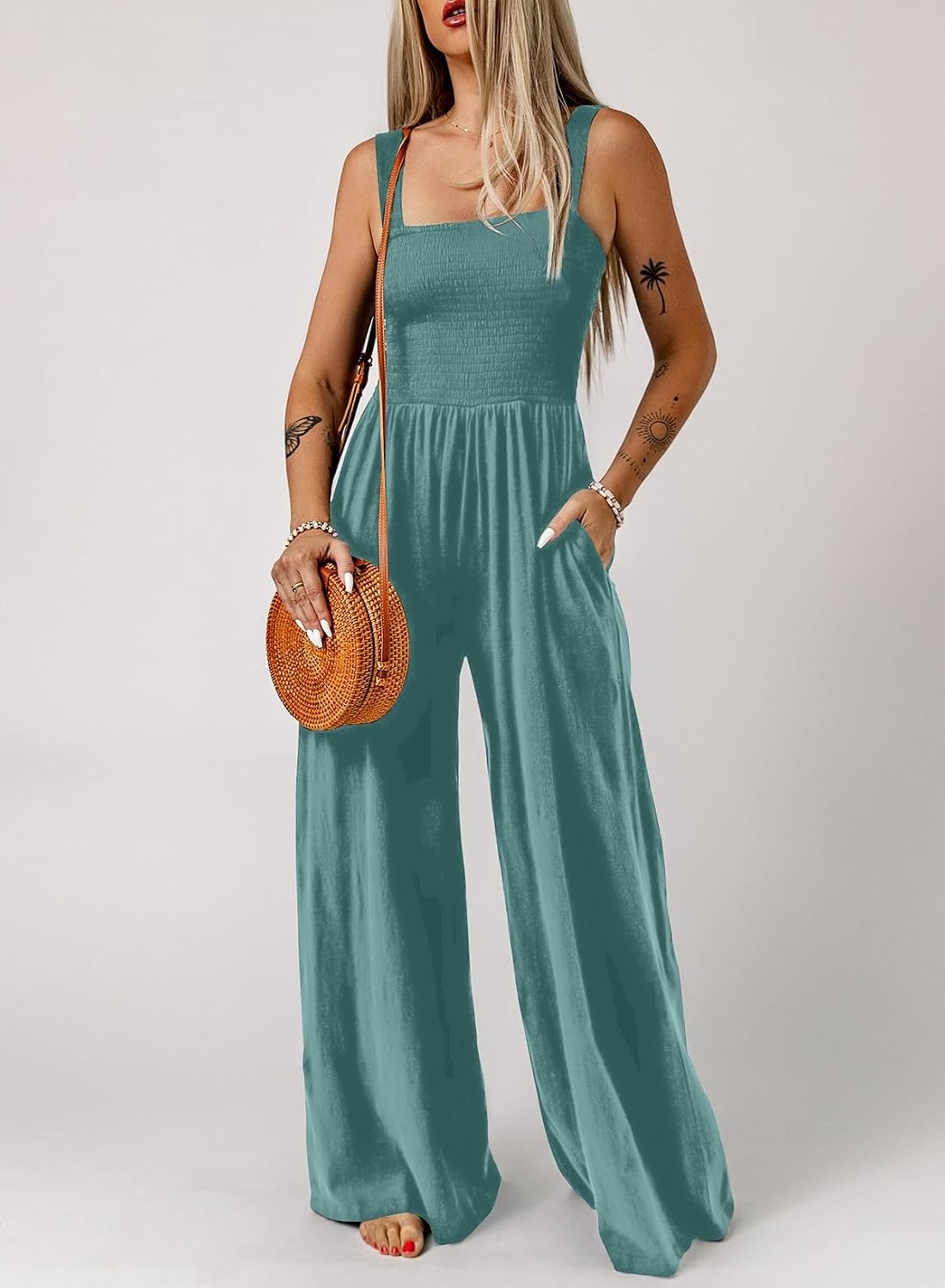 image:imageDokotoo Womens Casual Jumpsuits One Piece Sleeveless Wide Leg RompersMoonlight Jade