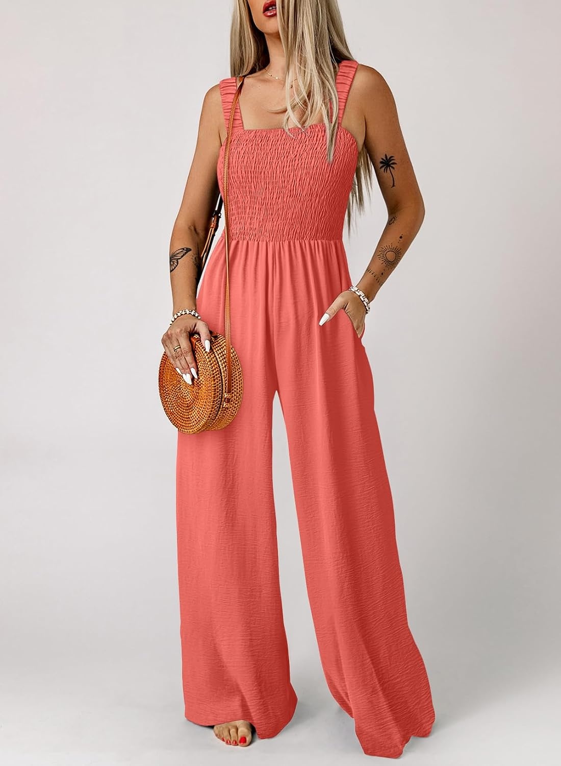 image:imageDokotoo Womens Casual Jumpsuits One Piece Sleeveless Wide Leg RompersOrange
