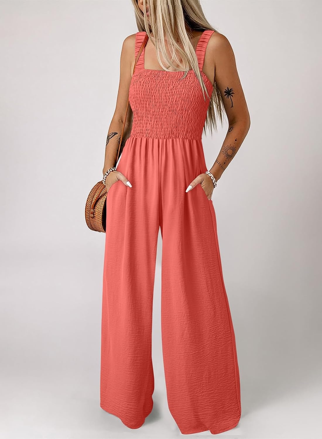 image:imageDokotoo Womens Casual Jumpsuits One Piece Sleeveless Wide Leg RompersOrange