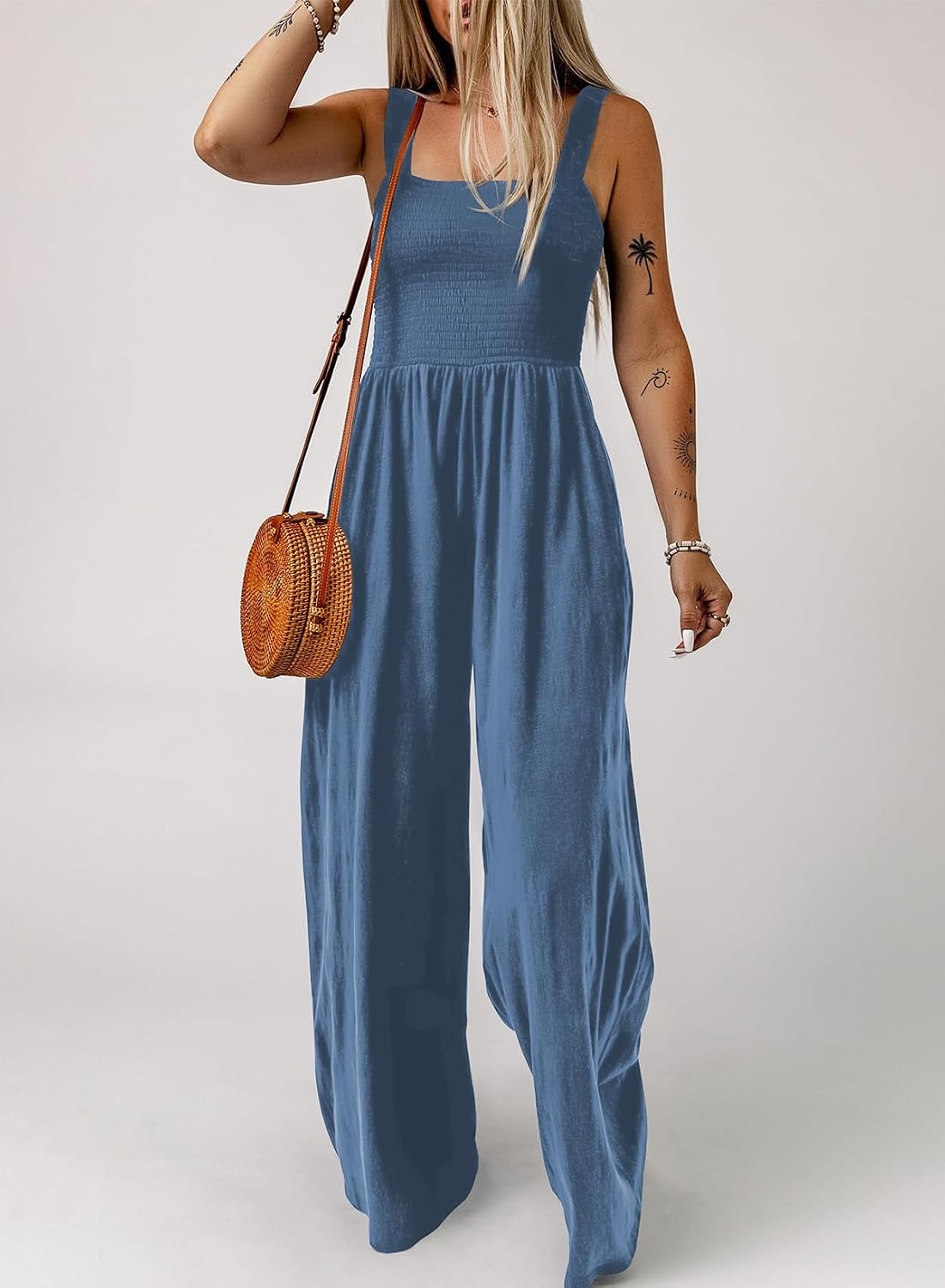 image:imageDokotoo Womens Casual Jumpsuits One Piece Sleeveless Wide Leg RompersPeacock Blue