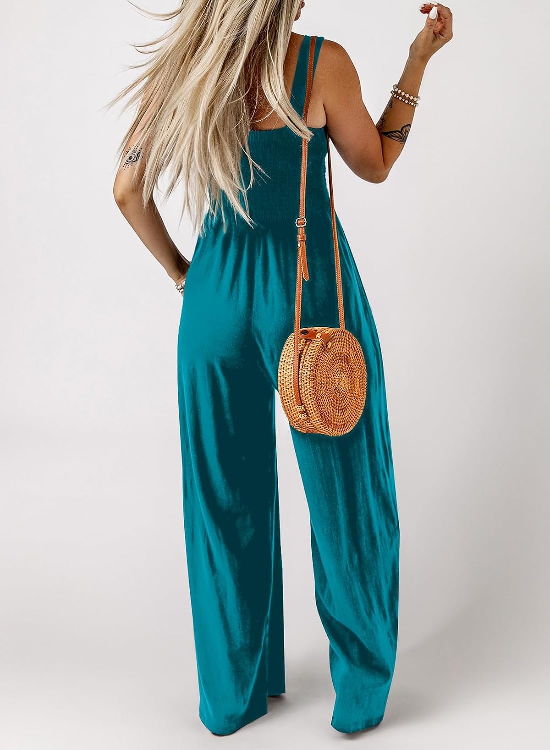 image:imageDokotoo Womens Casual Jumpsuits One Piece Sleeveless Wide Leg RompersPeacock Blue