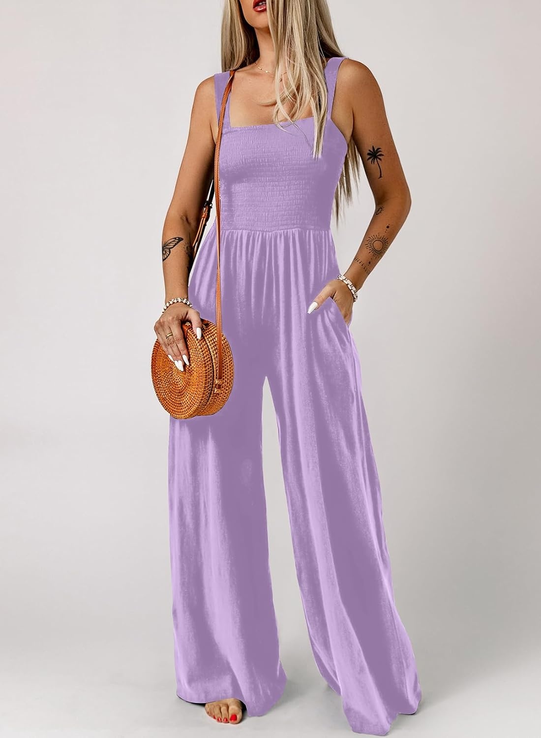 image:imageDokotoo Womens Casual Jumpsuits One Piece Sleeveless Wide Leg RompersPurple