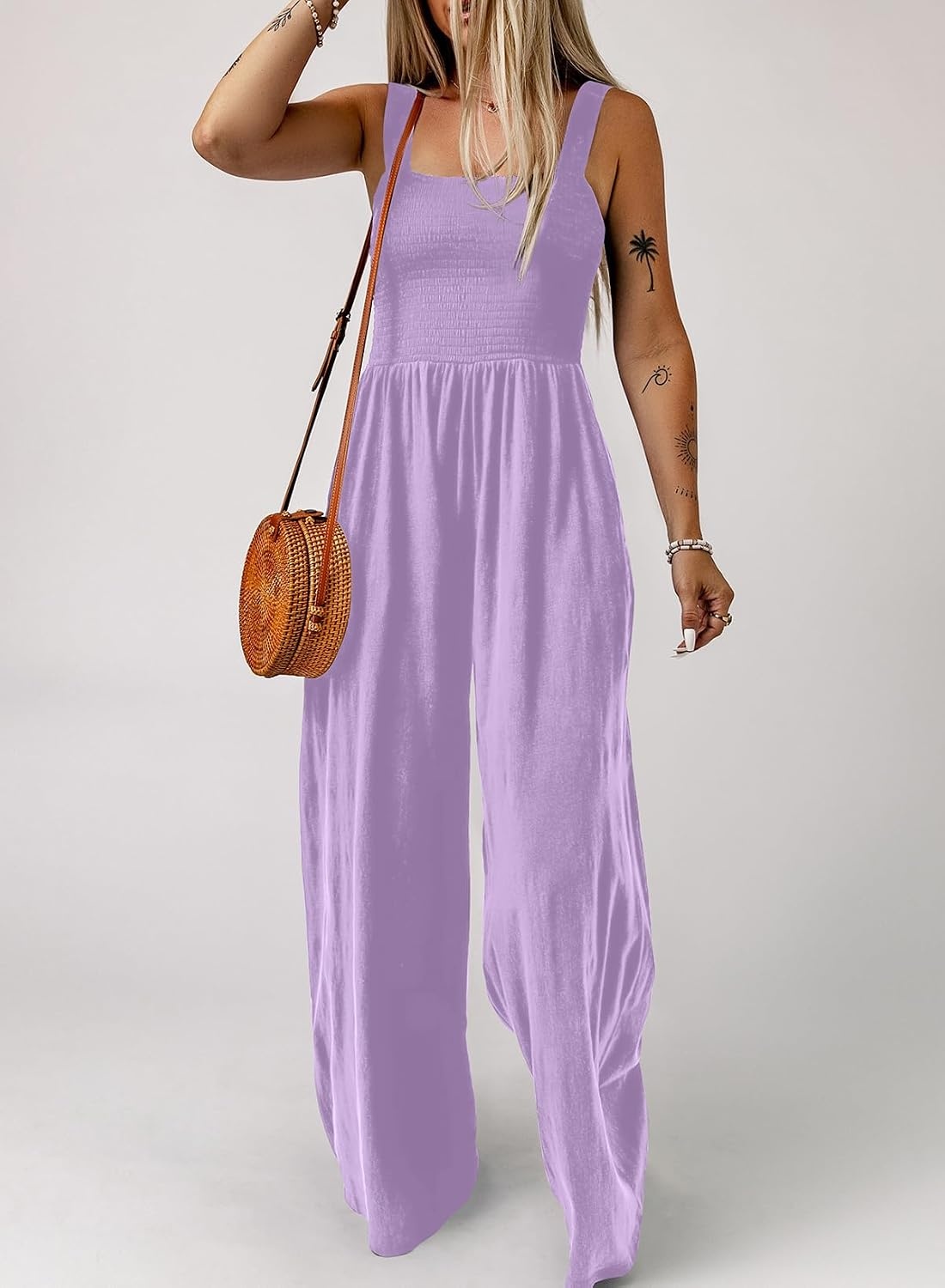 image:imageDokotoo Womens Casual Jumpsuits One Piece Sleeveless Wide Leg RompersPurple
