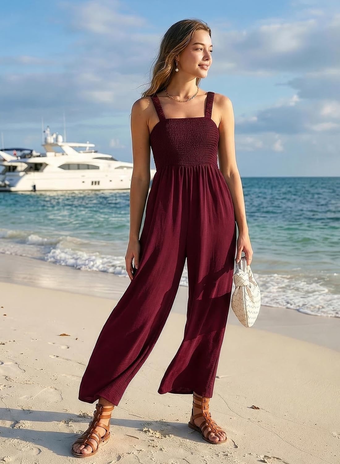 image:imageDokotoo Womens Casual Jumpsuits One Piece Sleeveless Wide Leg RompersRed