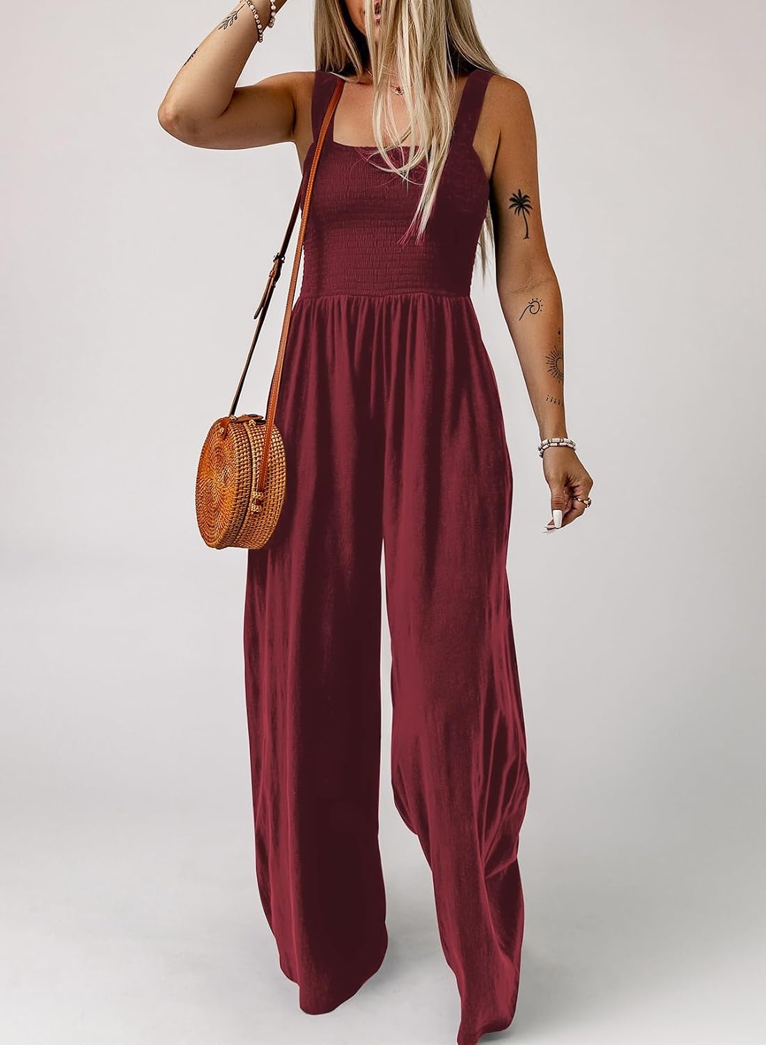 image:imageDokotoo Womens Casual Jumpsuits One Piece Sleeveless Wide Leg RompersRed