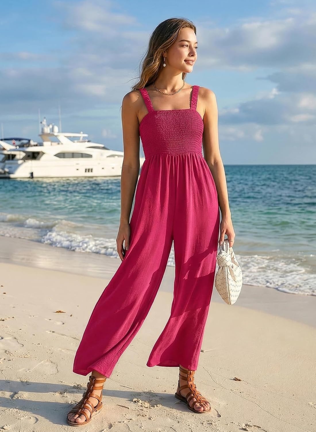 image:imageDokotoo Womens Casual Jumpsuits One Piece Sleeveless Wide Leg RompersRose