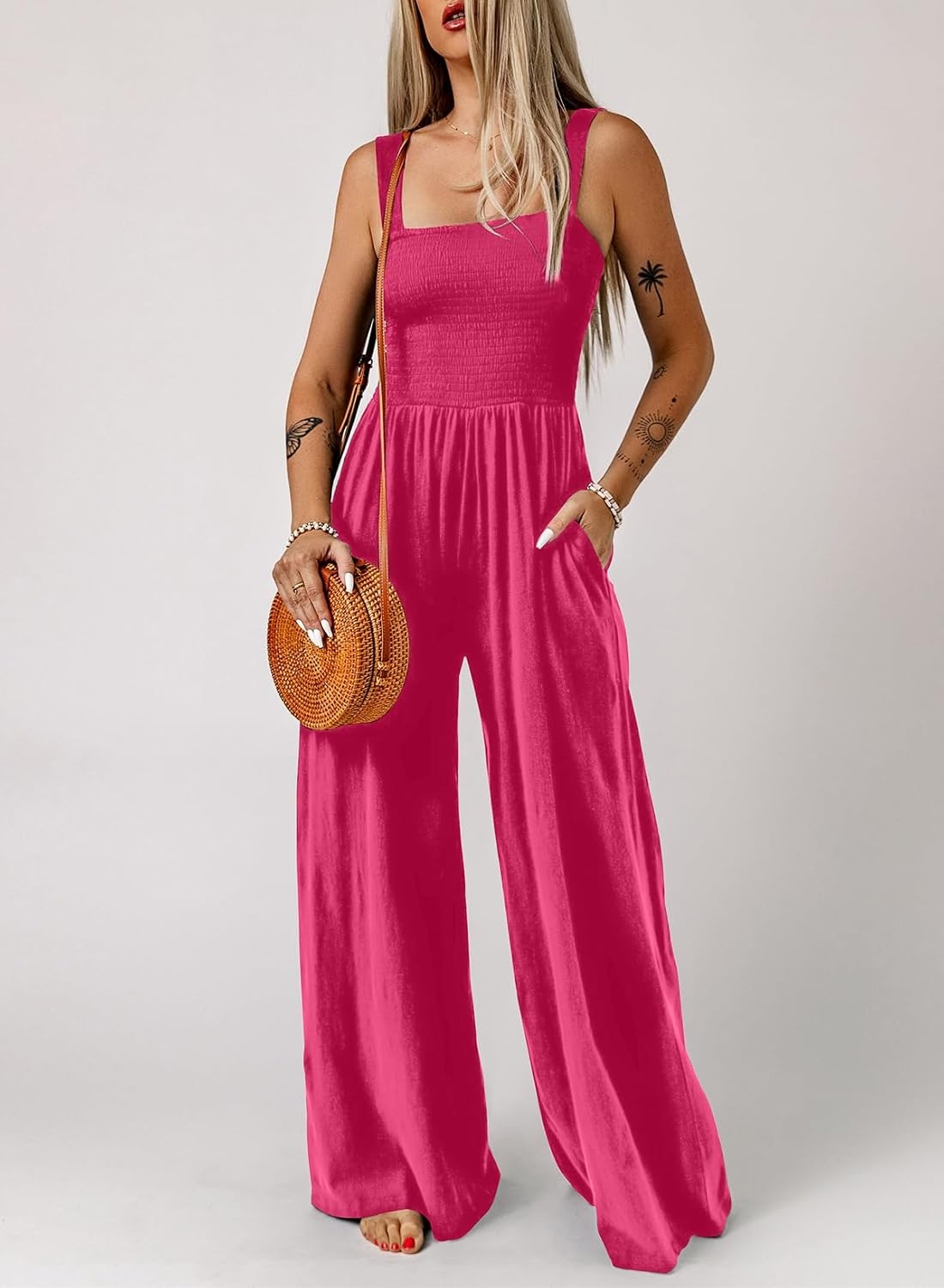 image:imageDokotoo Womens Casual Jumpsuits One Piece Sleeveless Wide Leg RompersRose