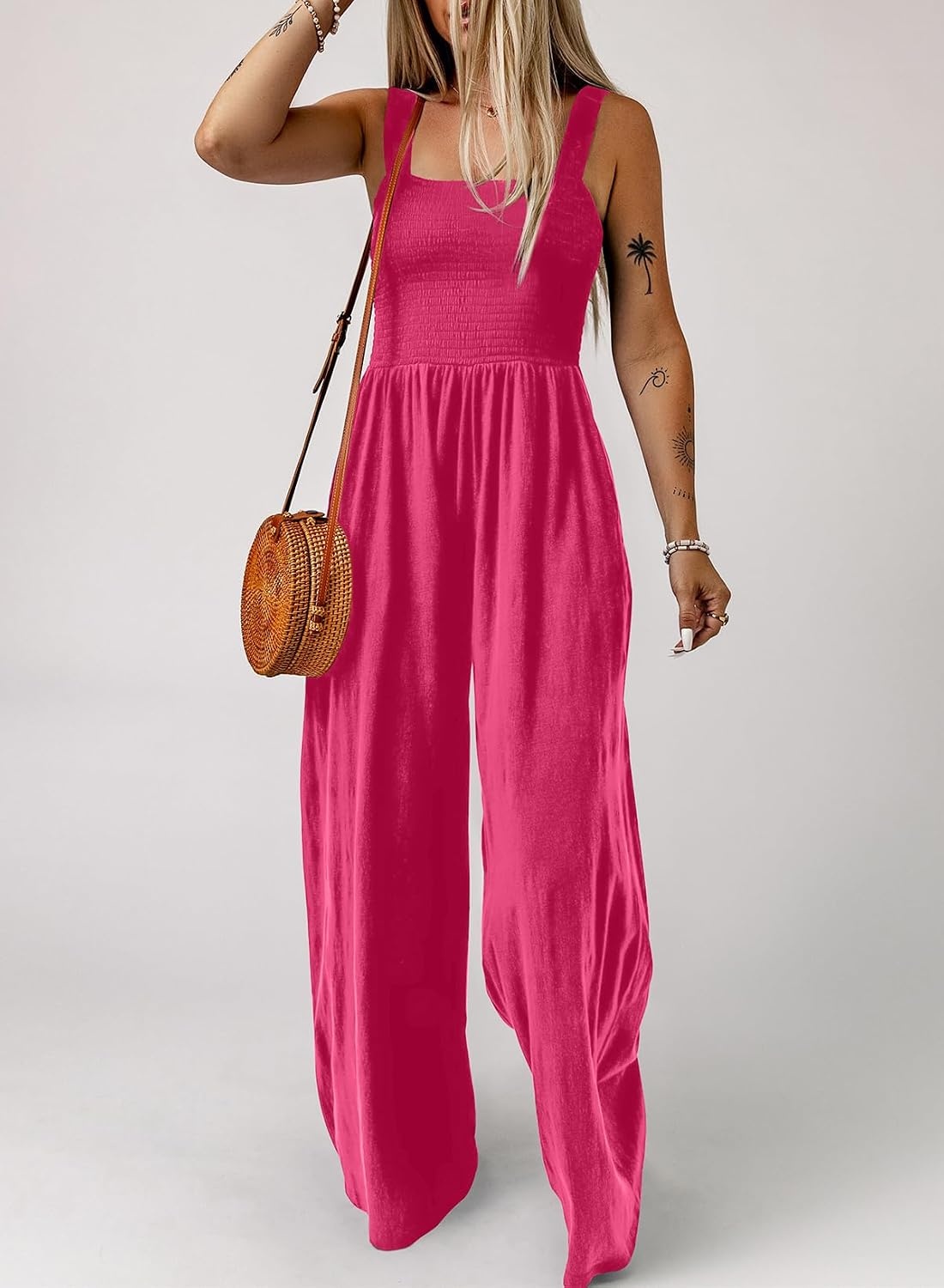 image:imageDokotoo Womens Casual Jumpsuits One Piece Sleeveless Wide Leg RompersRose