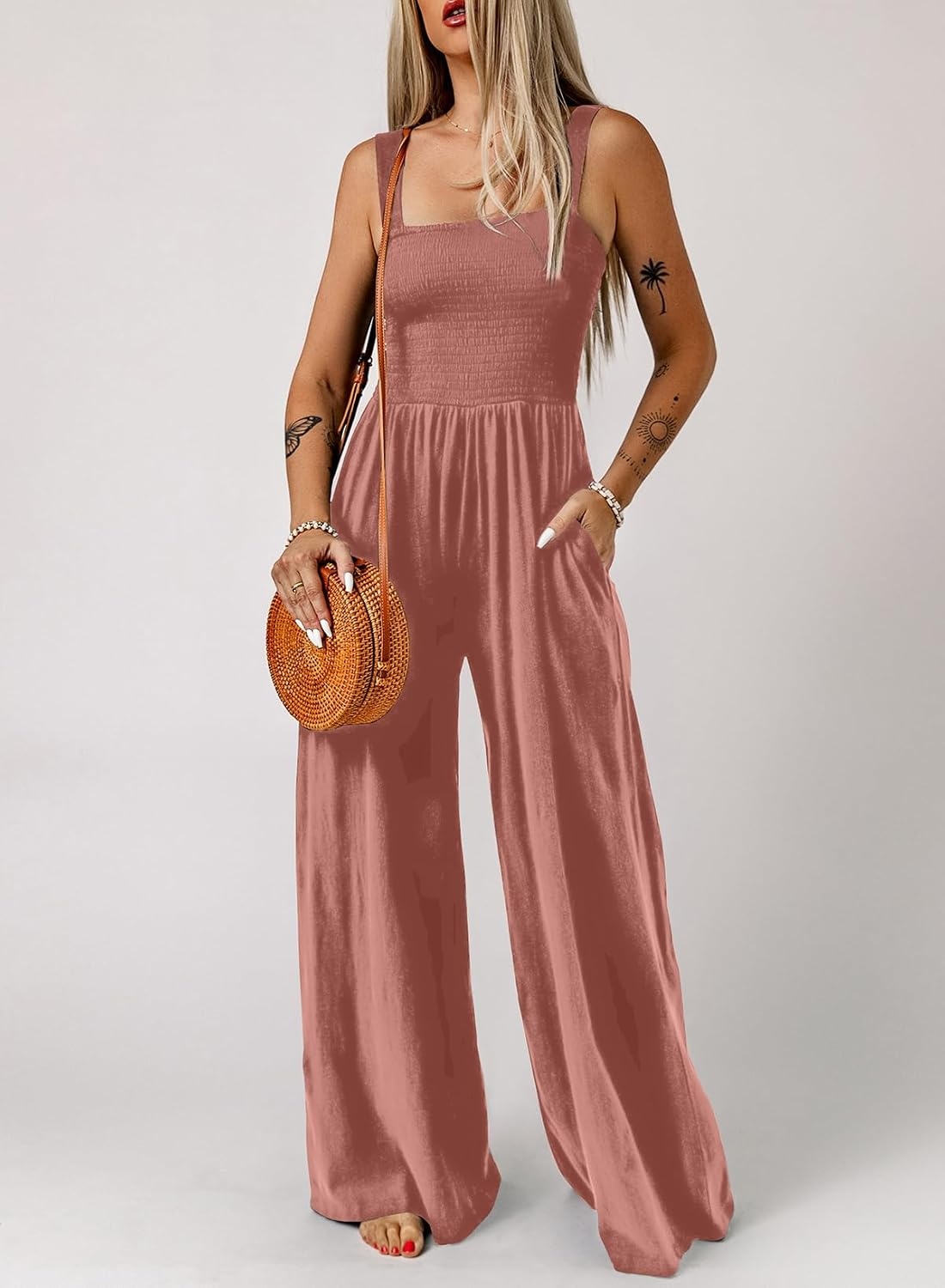 image:imageDokotoo Womens Casual Jumpsuits One Piece Sleeveless Wide Leg RompersRose Pink
