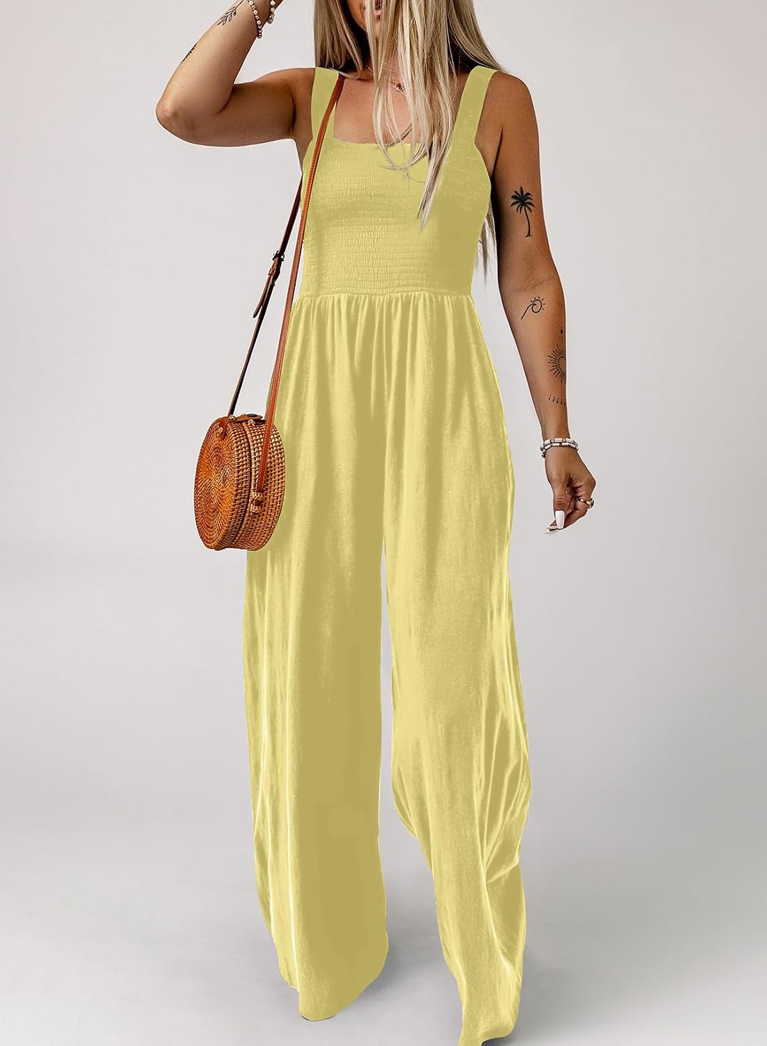image:imageDokotoo Womens Casual Jumpsuits One Piece Sleeveless Wide Leg RompersYellow