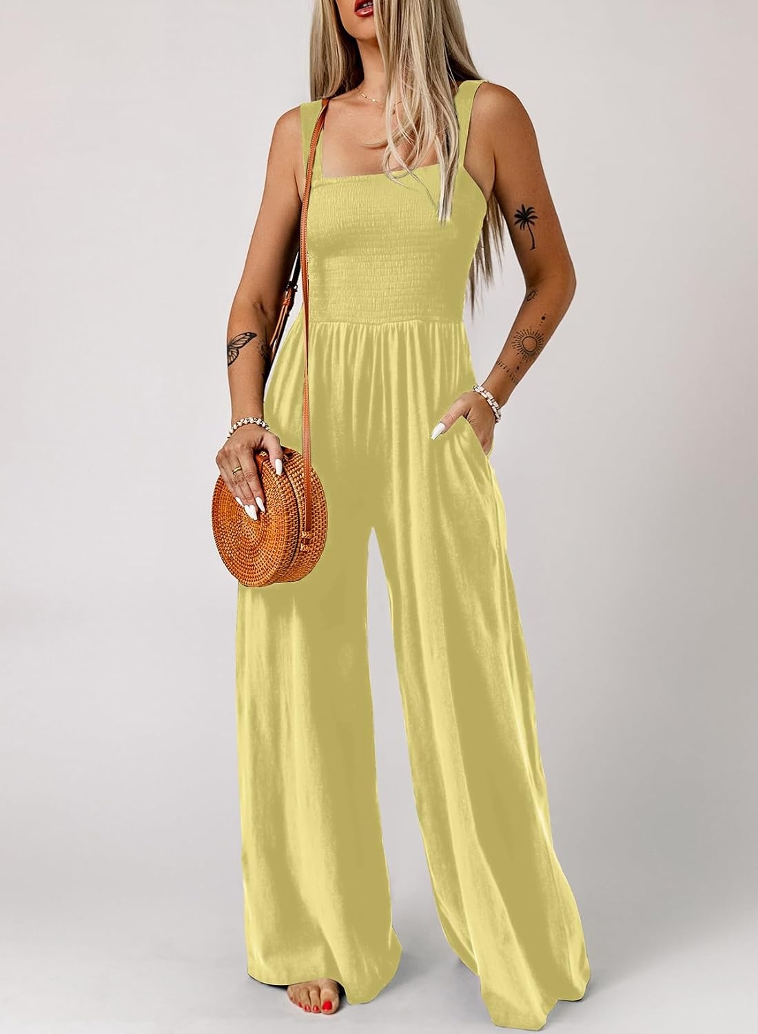 image:imageDokotoo Womens Casual Jumpsuits One Piece Sleeveless Wide Leg RompersYellow