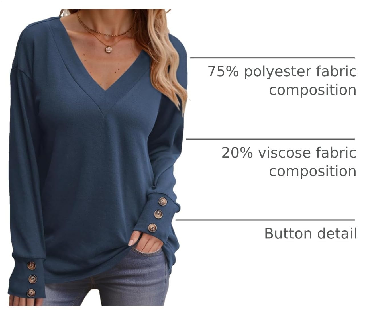 image:imageDokotoo Womens Casual Long Sleeve V Neck Pullover Shirts Loose Fit Lightweight Knit TopsNavy Blue