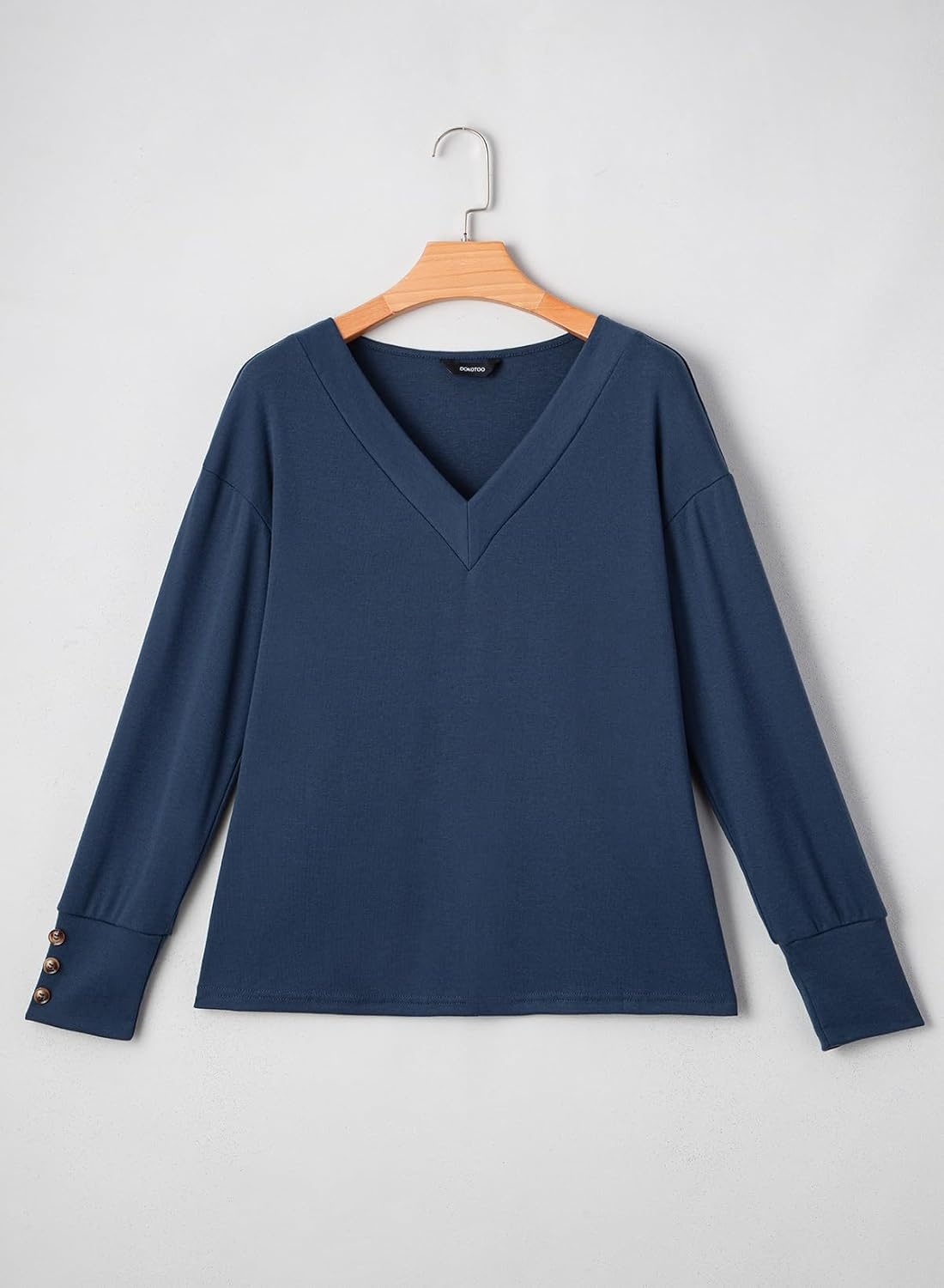 image:imageDokotoo Womens Casual Long Sleeve V Neck Pullover Shirts Loose Fit Lightweight Knit TopsNavy Blue