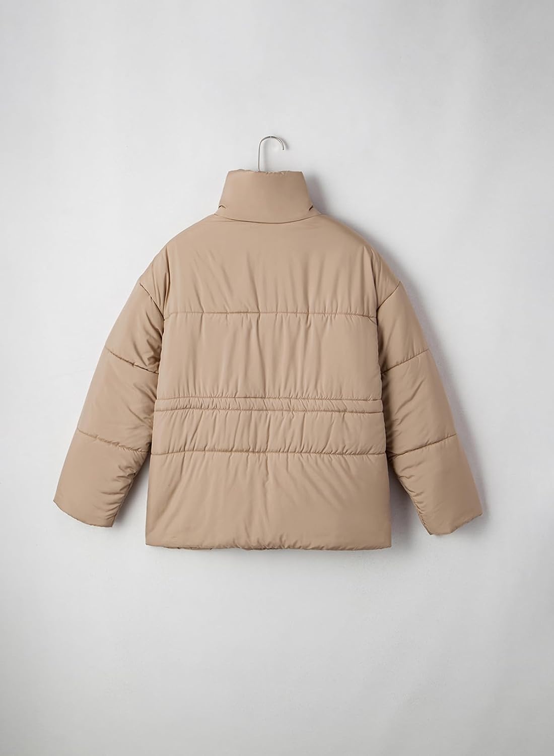 image:imageDokotoo Womens Casual Long Sleeve Zip up Puffer Chunky Warm Drawstring Quilted Lightweight Jacket CoatLight French Beige