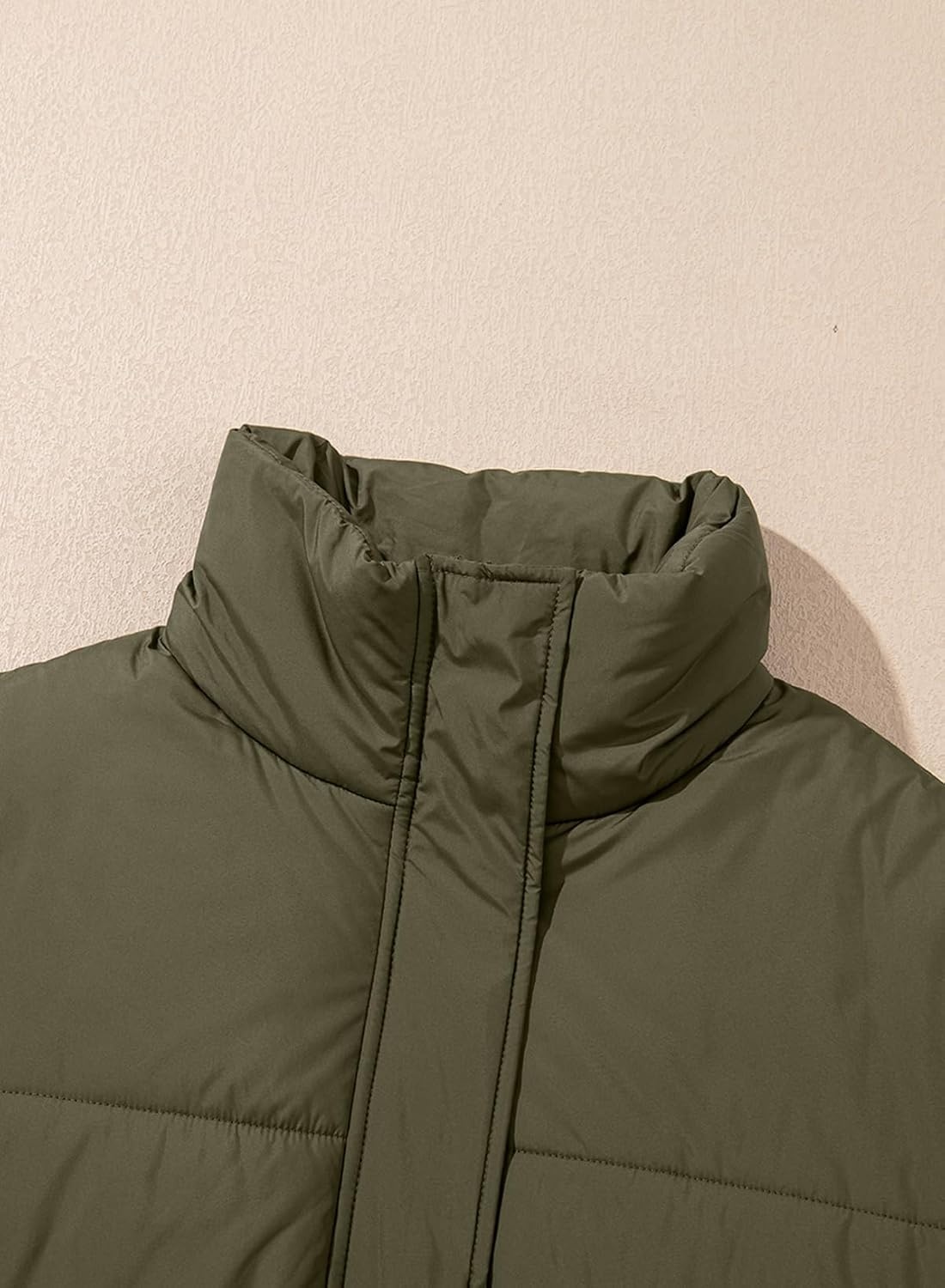 image:imageDokotoo Womens Casual Long Sleeve Zip up Puffer Chunky Warm Drawstring Quilted Lightweight Jacket CoatVineyard Green
