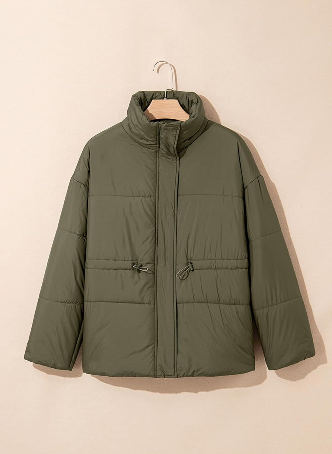 image:imageDokotoo Womens Casual Long Sleeve Zip up Puffer Chunky Warm Drawstring Quilted Lightweight Jacket CoatVineyard Green